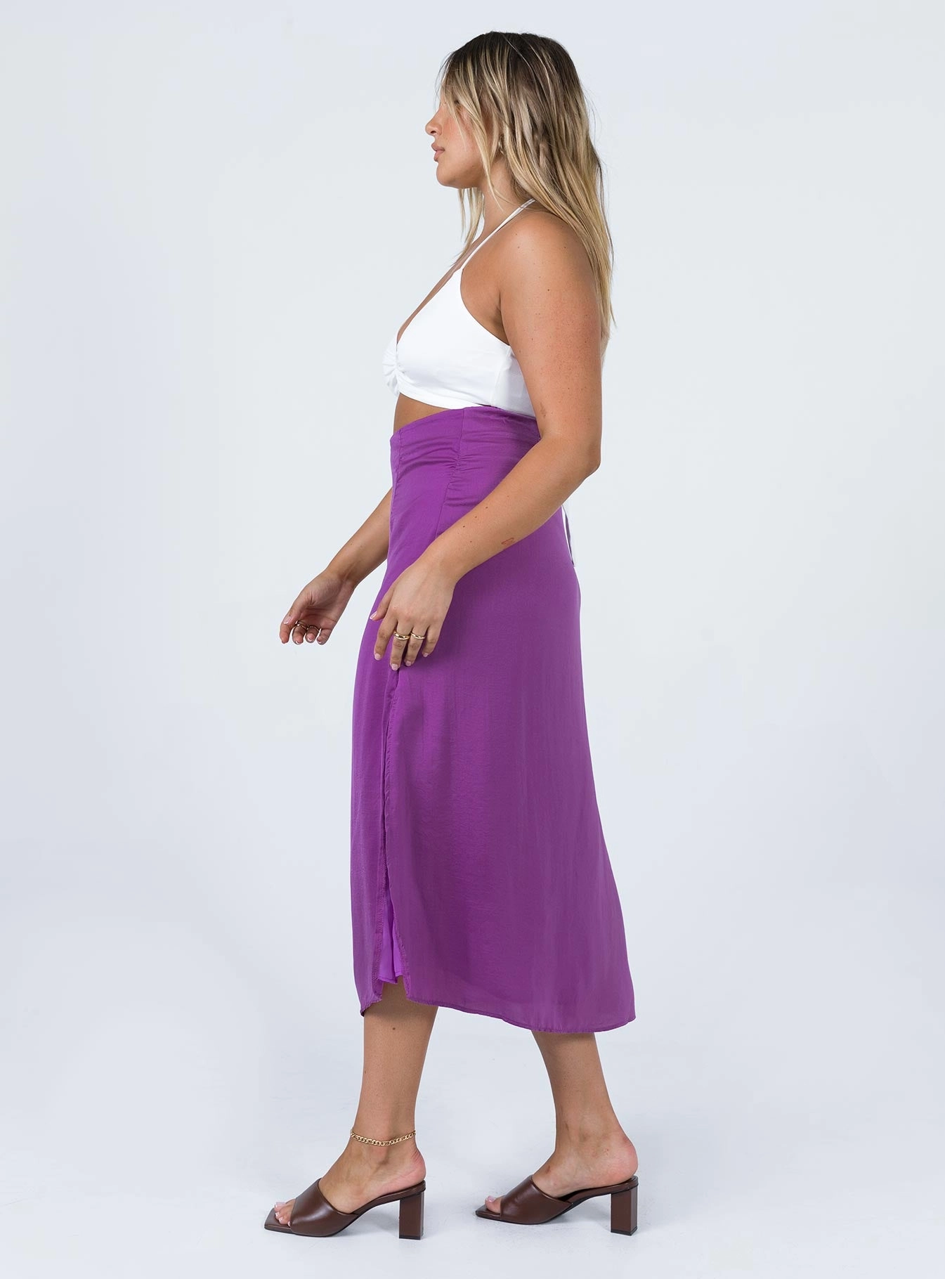 Dezi Satin Midi Skirt Purple Heritage Brand