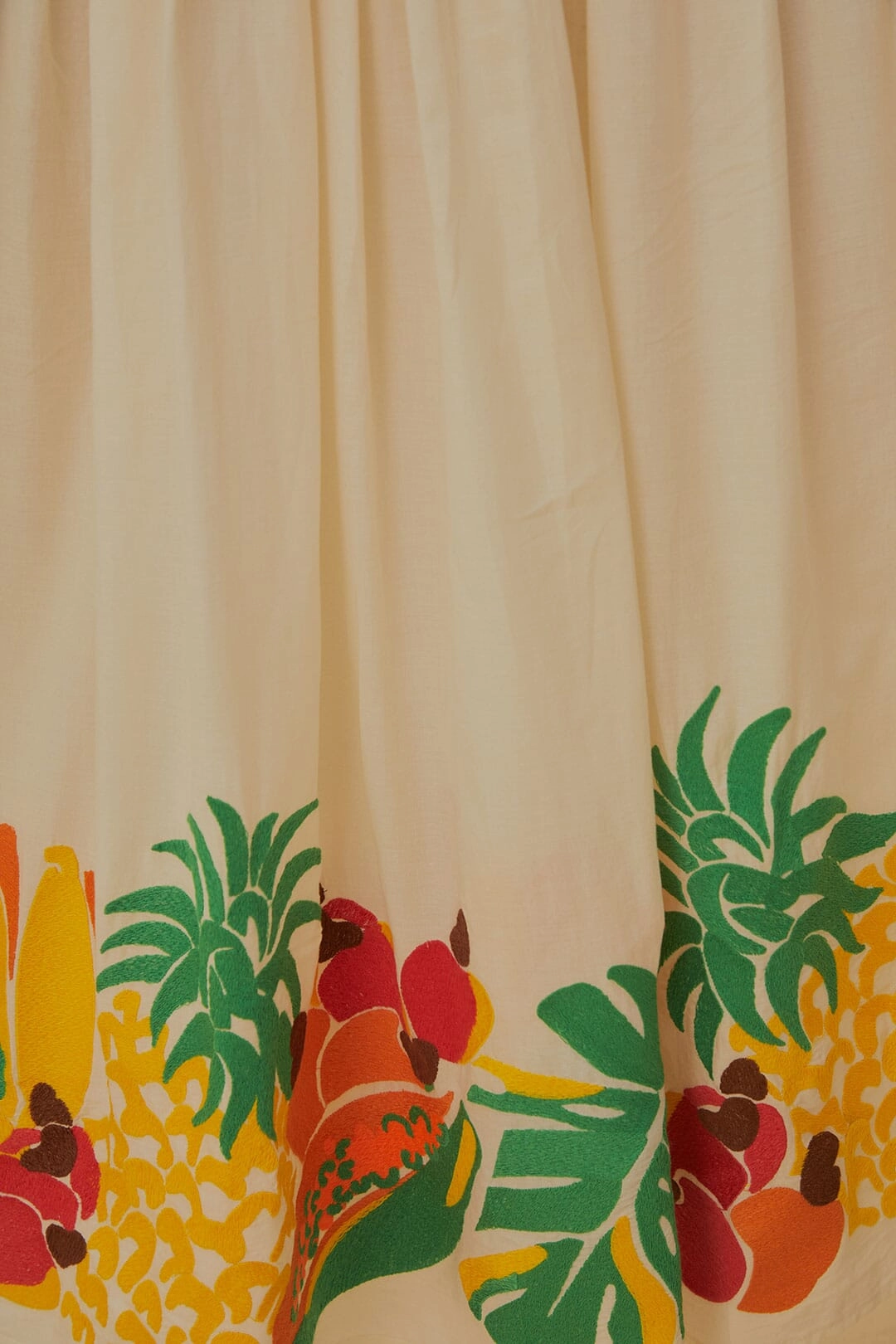 Contoured Waist Embroidered Fruits Side Bow Midi Skirt