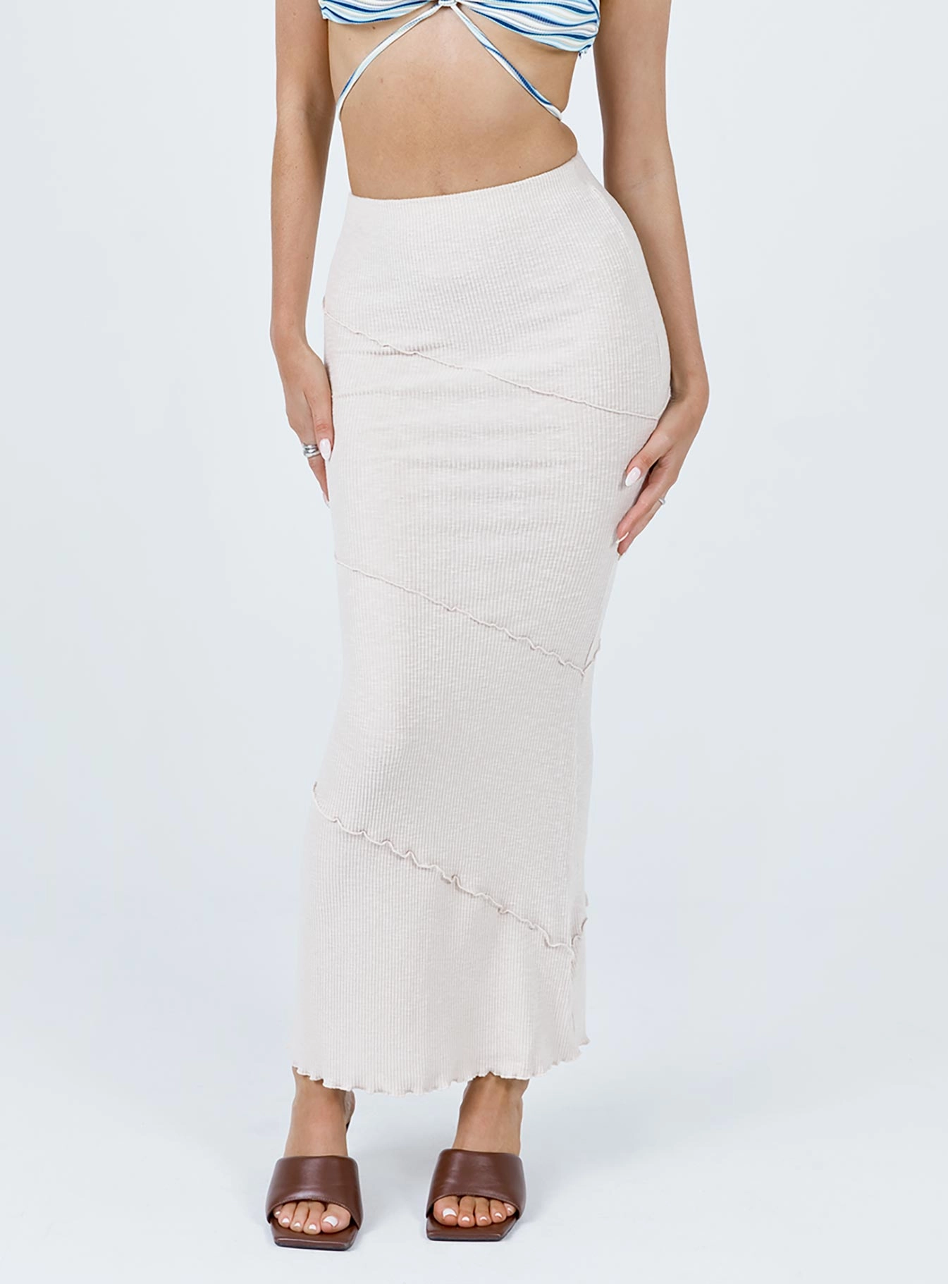 smooth zipper Oscar Maxi Skirt Beige