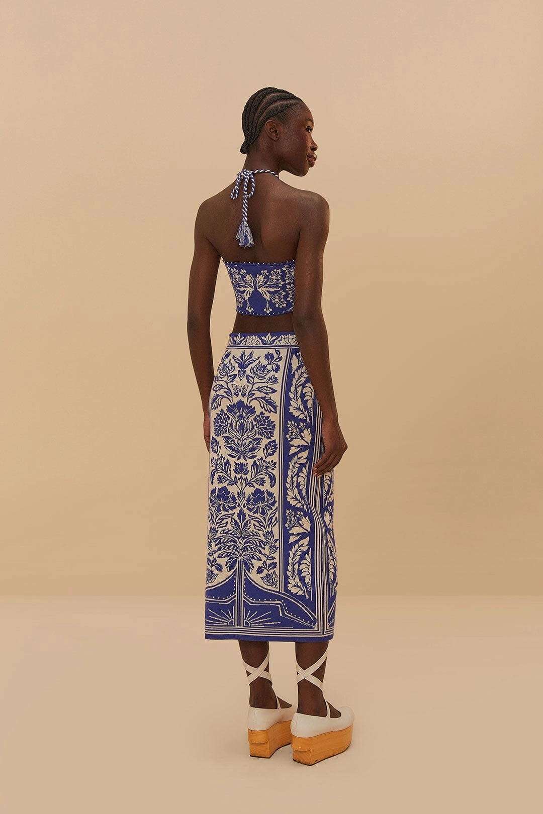 Performance Outfit Denim style Off-White Delicate Tapestry Knit Skirt