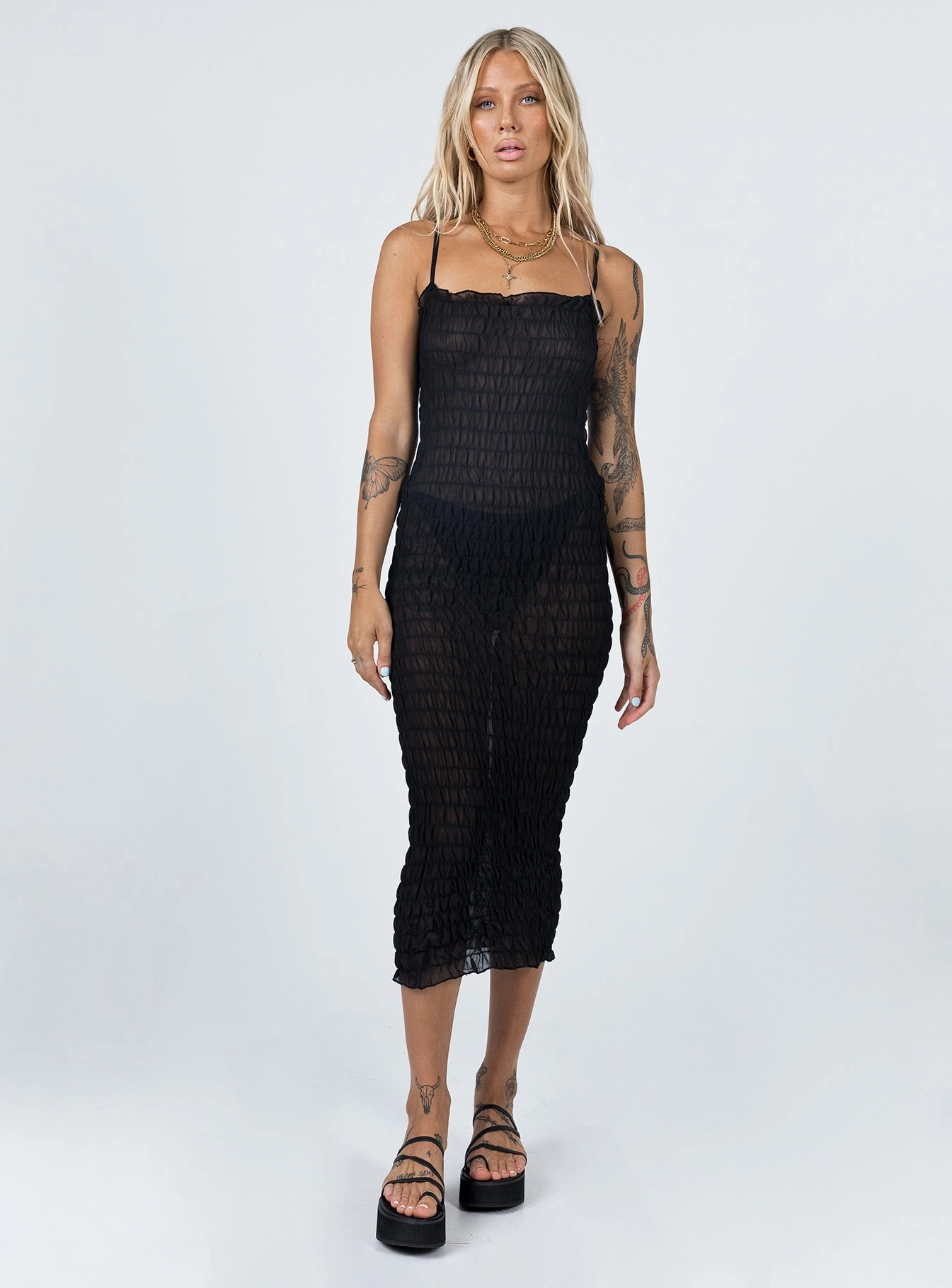 Pocket-Detail Skin Tone Charmed Midi Dress Black