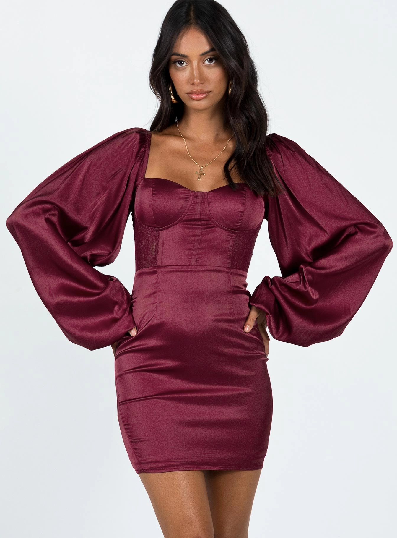 Karuah Long Sleeve Mini Dress Burgundy Cozy Wear Night Style