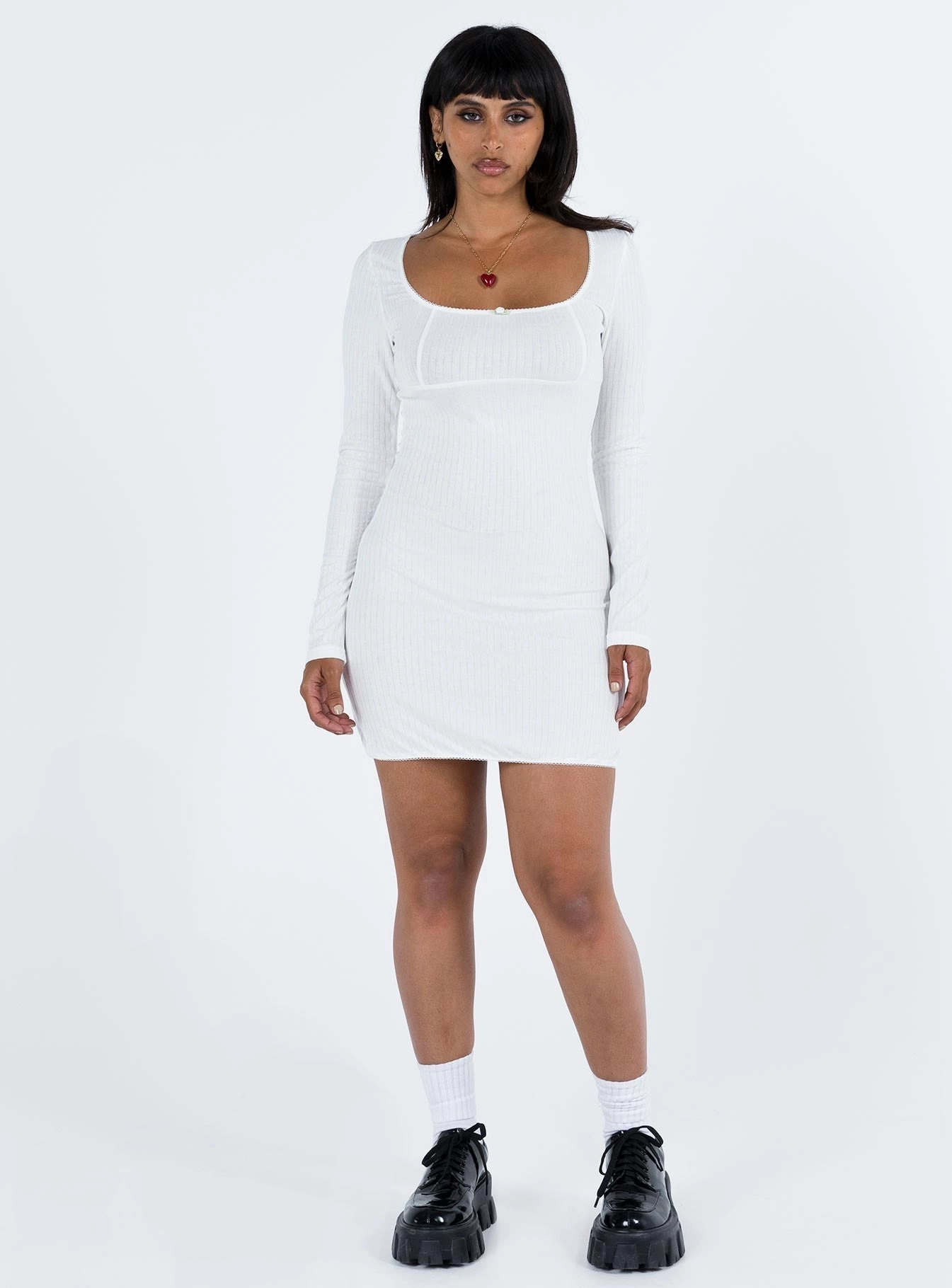 Millard Long Sleeve Mini Dress White Seasonal Essential Refined Cut