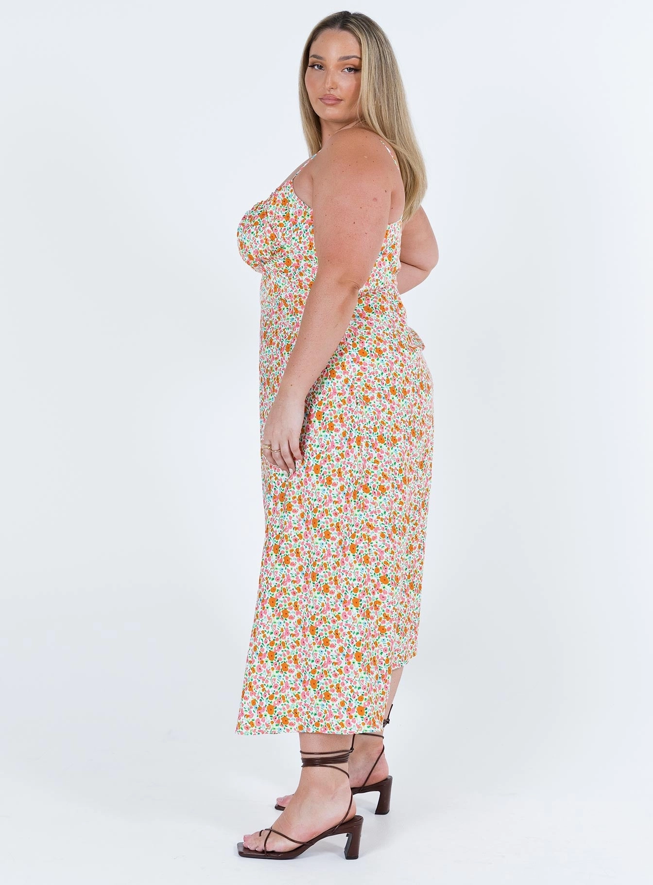 Amara Floral Midi Dress Multi Curve Shiny Zip
