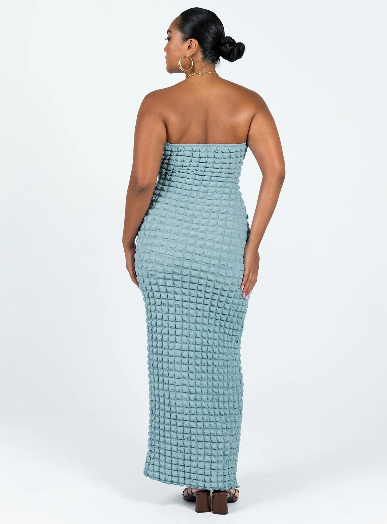 Kendrick Strapless Maxi Dress Blue Front Detail Timeless Layering