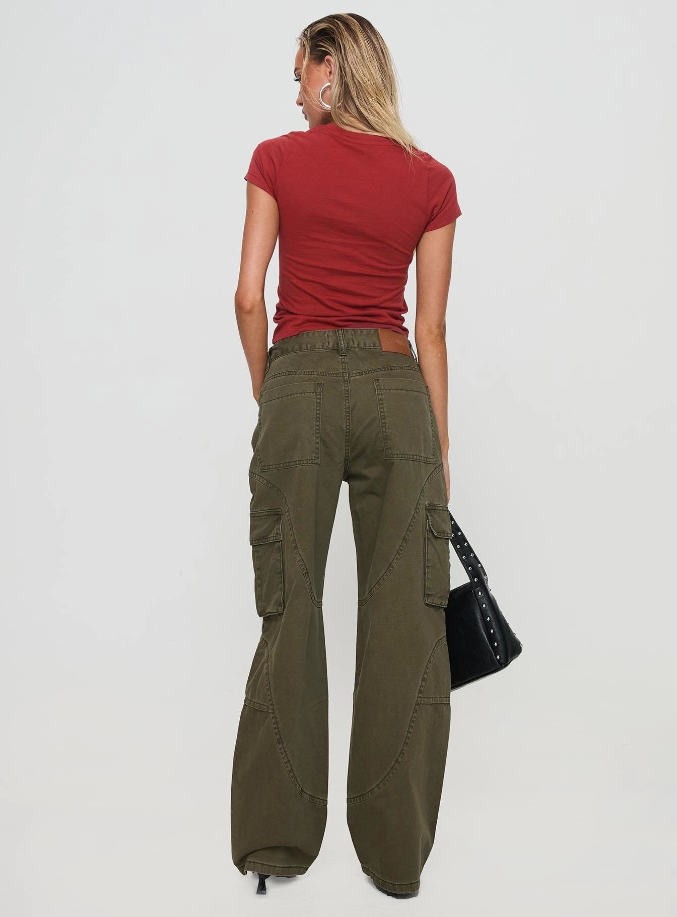 Ahstin Mid Rise Straight Leg Cargo Jeans Green Petite Traveler Gear Morning Stroll elastic waistband