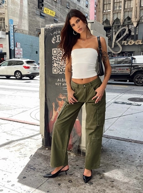 Winter Warmth Sustainable Ahstin Mid Rise Straight Leg Cargo Jeans Green Petite