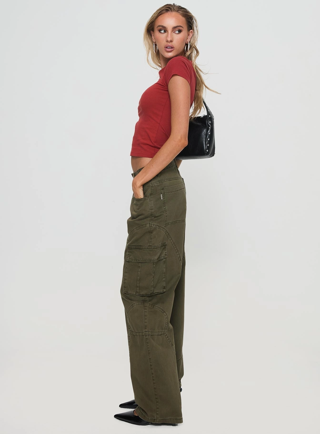 Night Out Parent Style Ahstin Mid Rise Straight Leg Cargo Jeans Green Petite