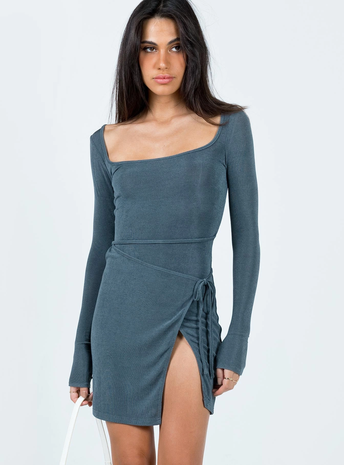Fall Inspired Ura Long Sleeve Mini Dress Grey