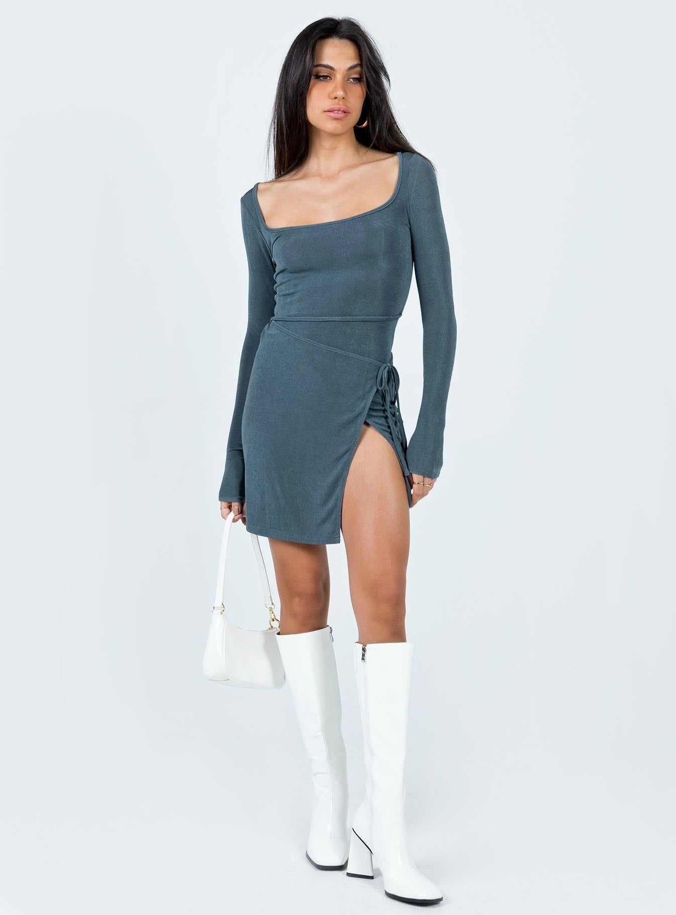 Chic and Cozy Elegance Glow Ura Long Sleeve Mini Dress Grey