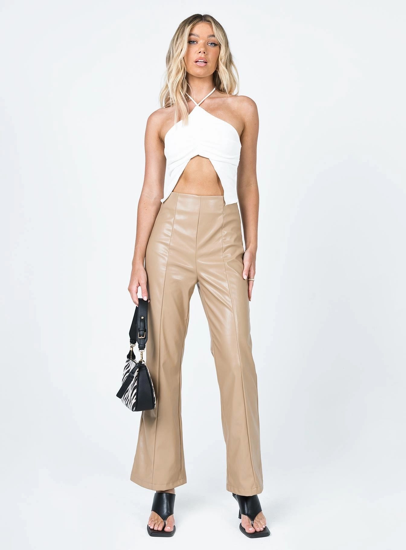 Gia Panel PU Pants Beige ElasticCuffs