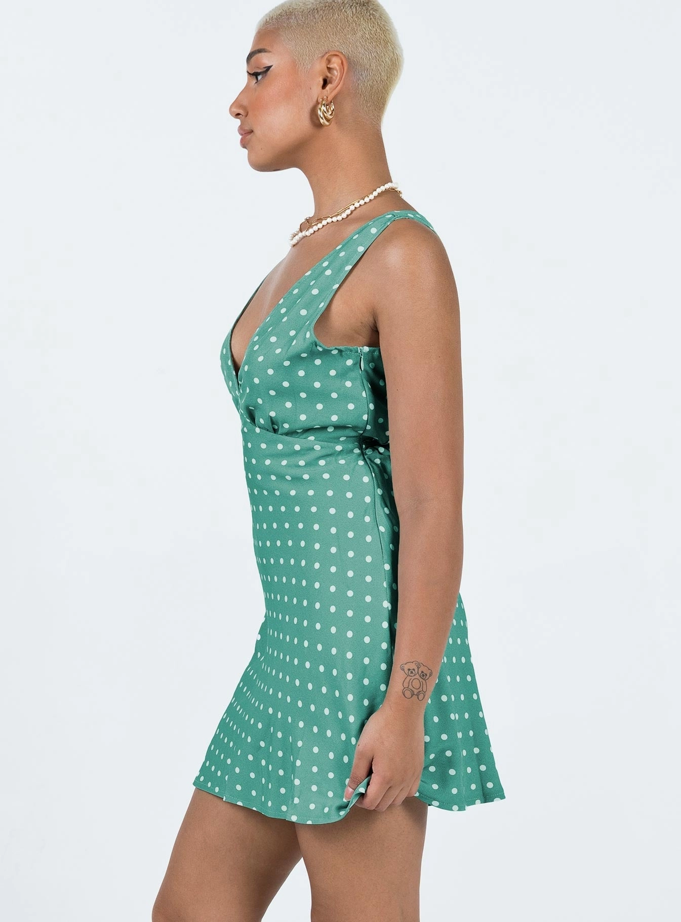 Nellie Mini Dress Green Polka Dot Leg-Lengthening Move Easy