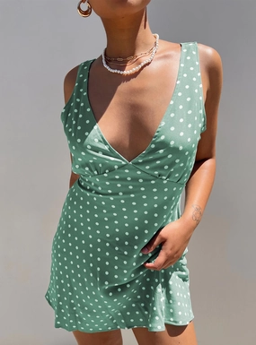 Classy Look Smooth Layers Nellie Mini Dress Green Polka Dot