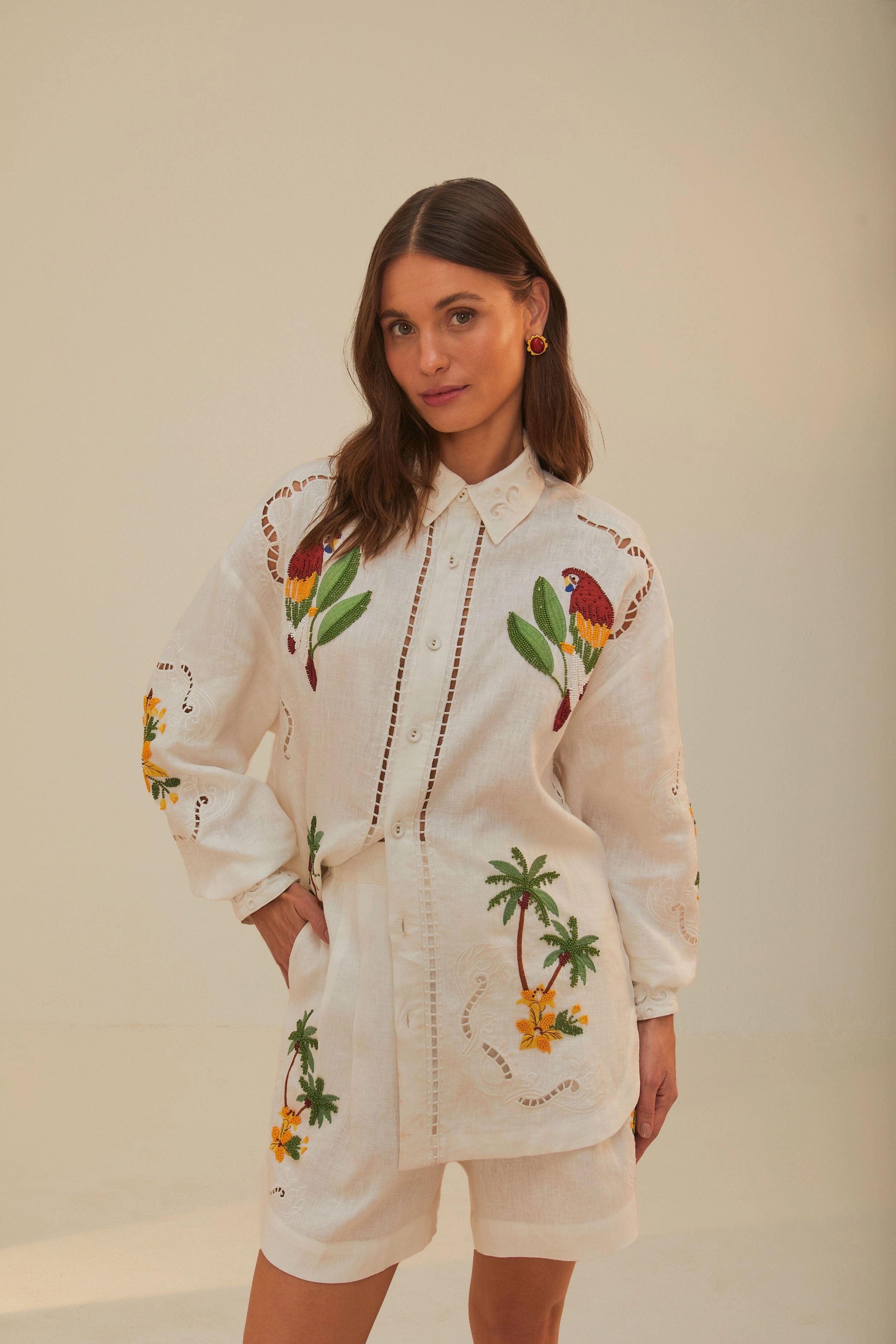 Tropical Destination Embroidered Euroflax? Premium Linen Shorts Reflective details