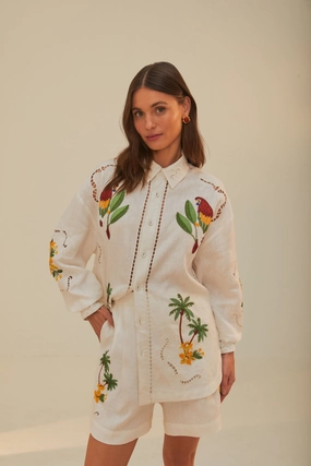 Tropical Destination Embroidered Euroflax? Premium Linen Shorts Reflective details