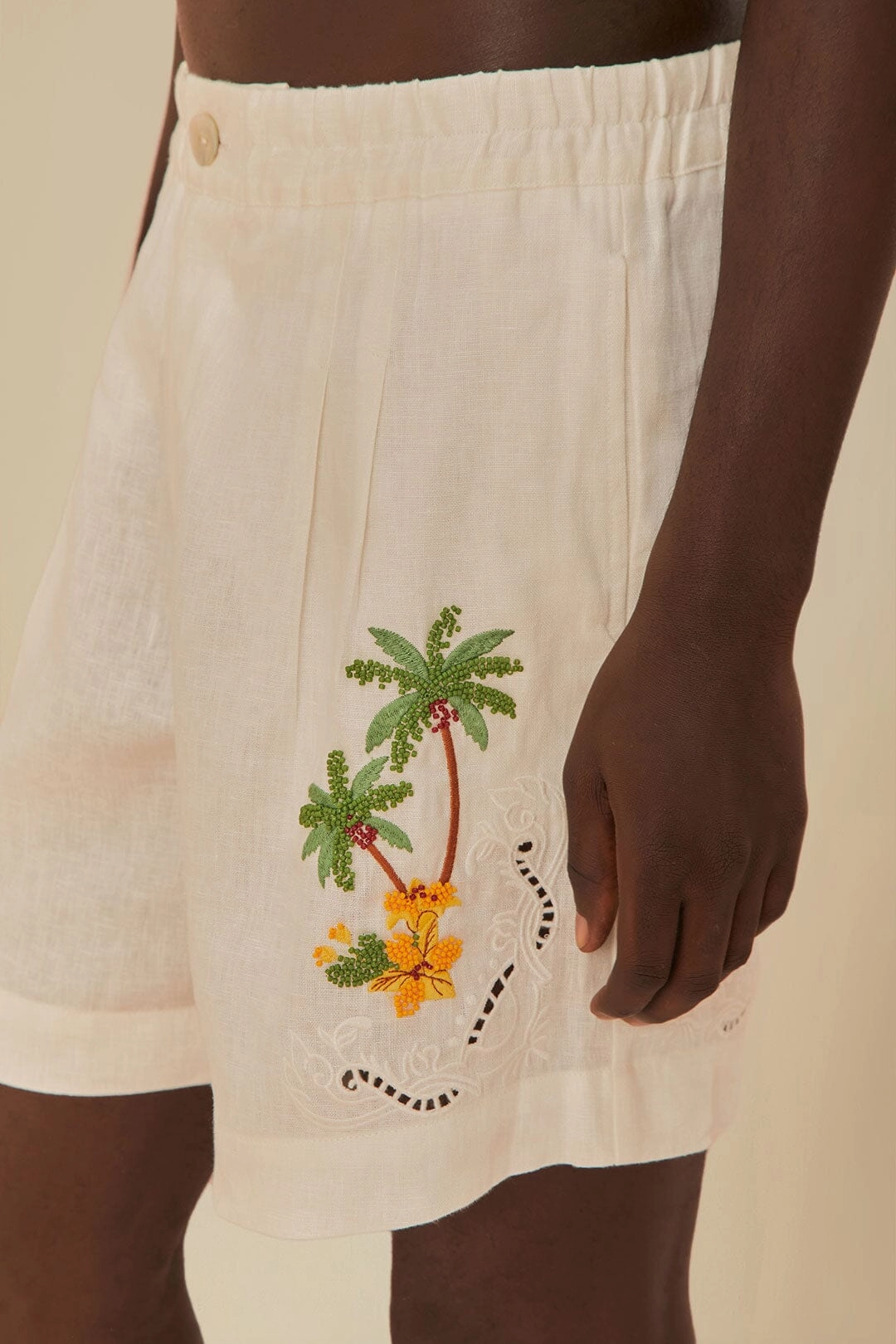 Tropical Destination Embroidered Euroflax? Premium Linen Shorts mix and match Stretch Layer