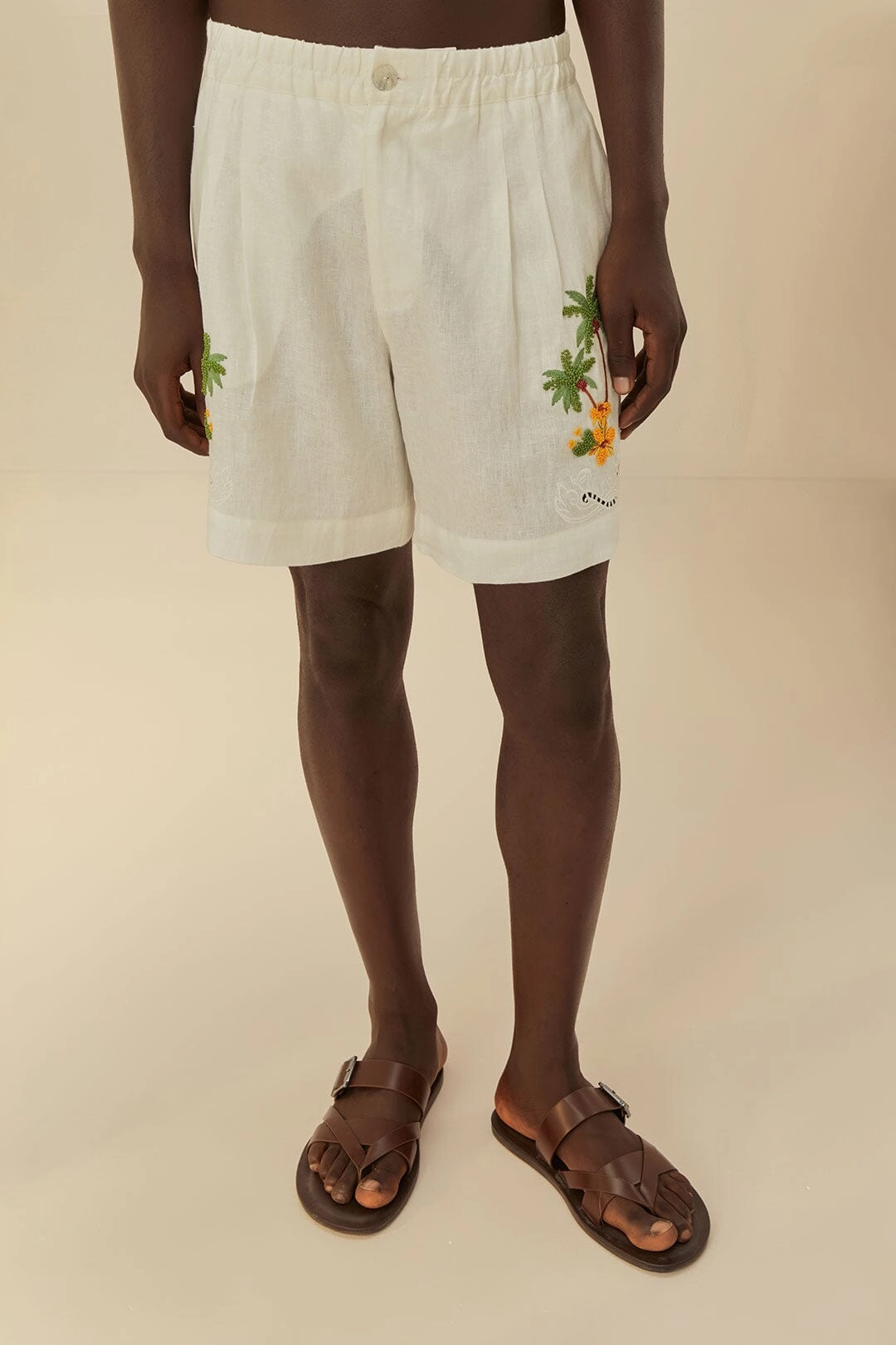 Active Shorts beach volleyball gear Tropical Destination Embroidered Euroflax? Premium Linen Shorts