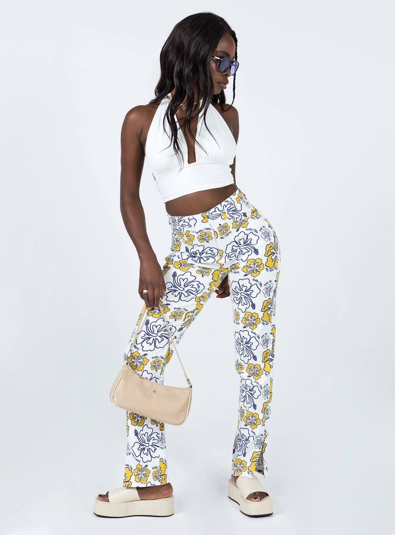 Tropical Dreams High Rise Straight Leg Denim Jeans Off White Relaxed Taper