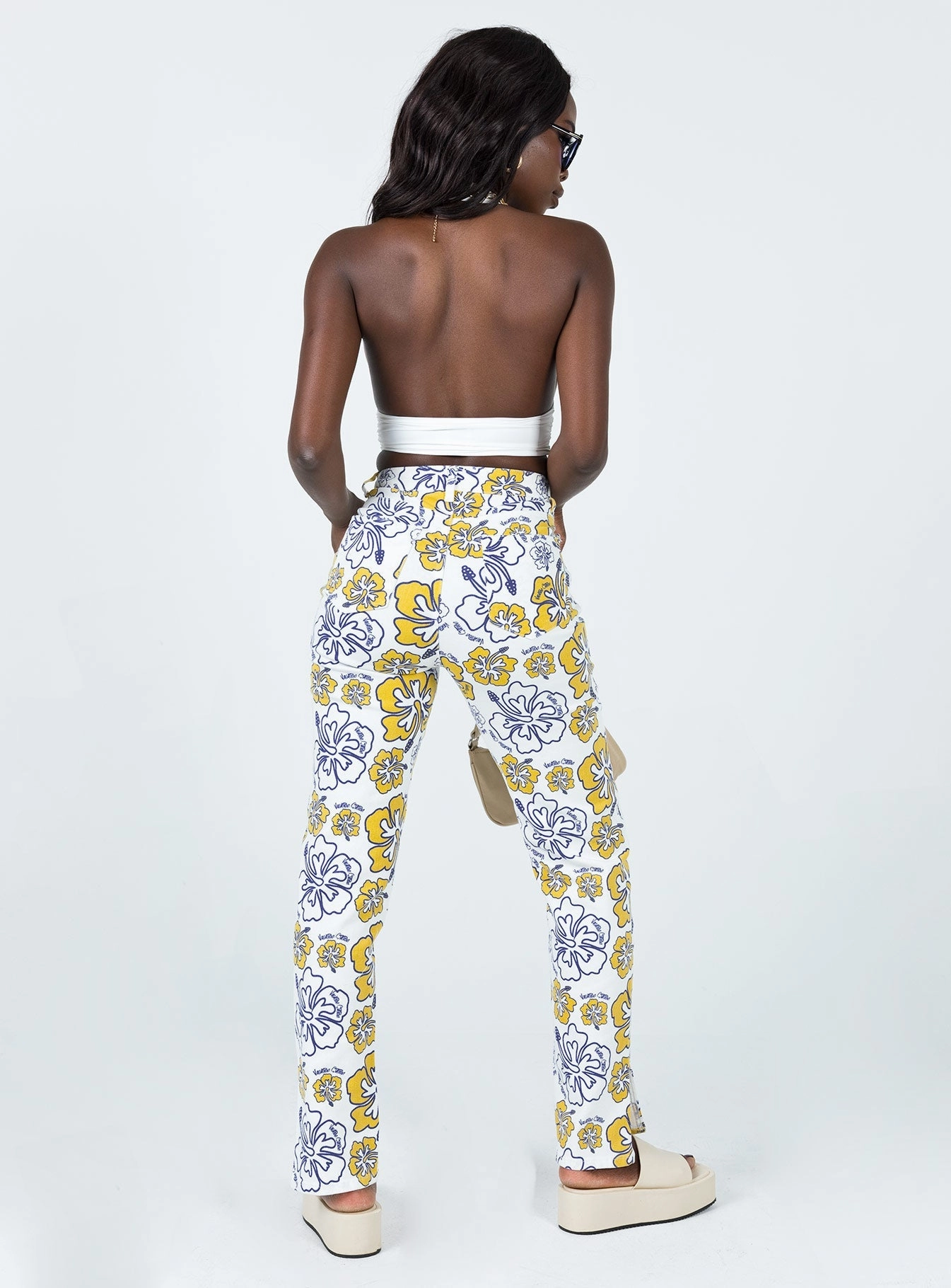 Go-To Garment Tropical Dreams High Rise Straight Leg Denim Jeans Off White