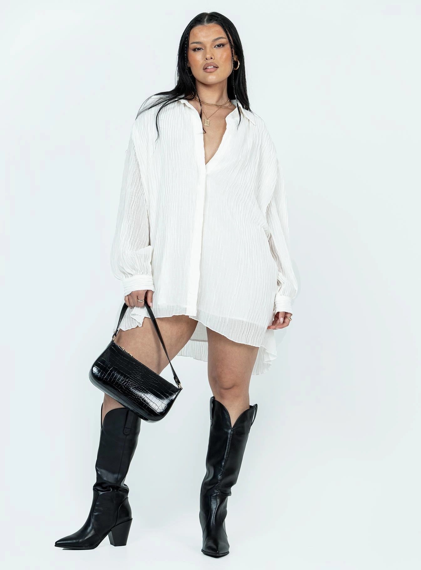 Classic Layering Chic Layering Tune In Shirt Dress White