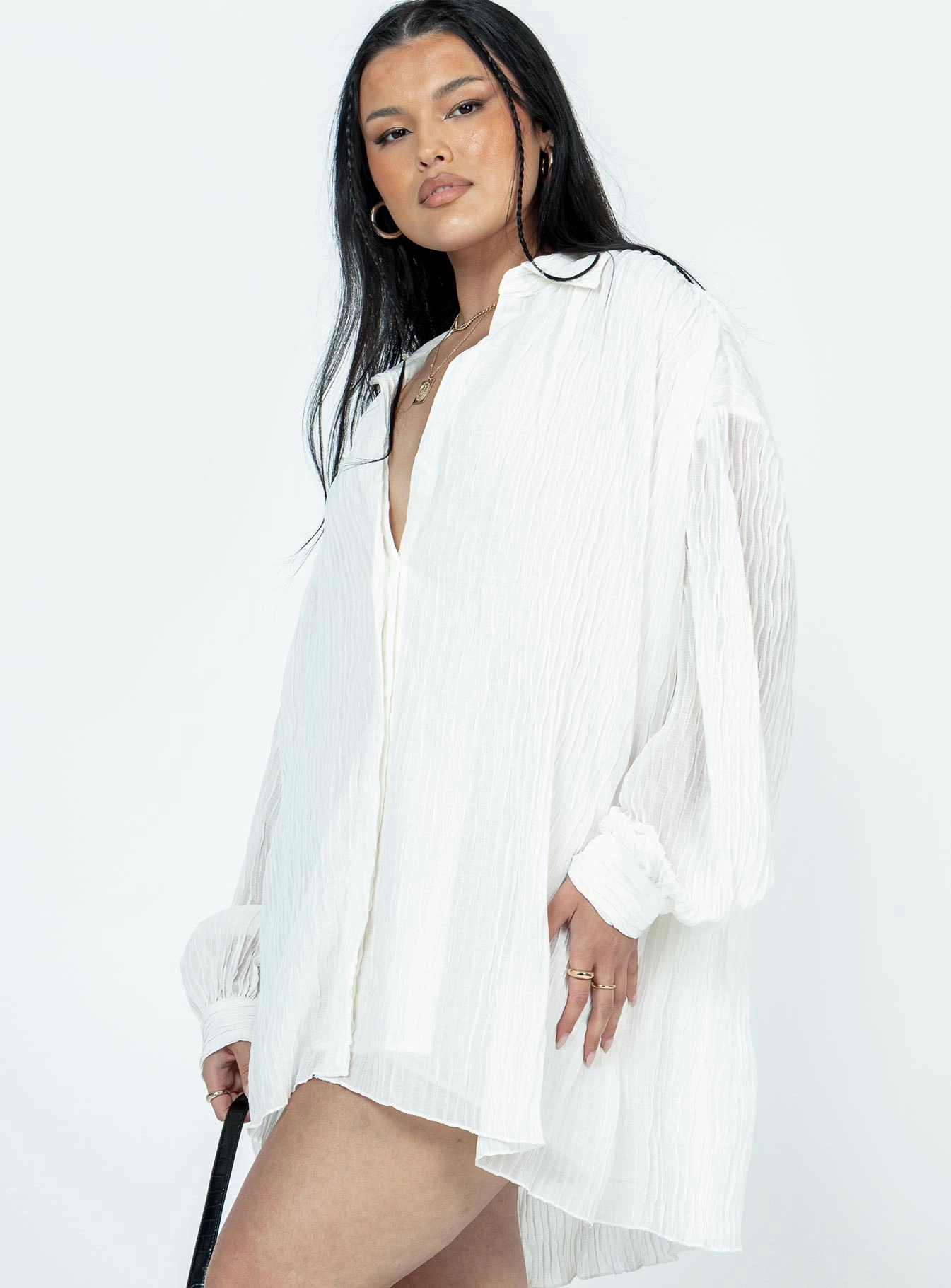 Tune In Shirt Dress White Fashionable Wear