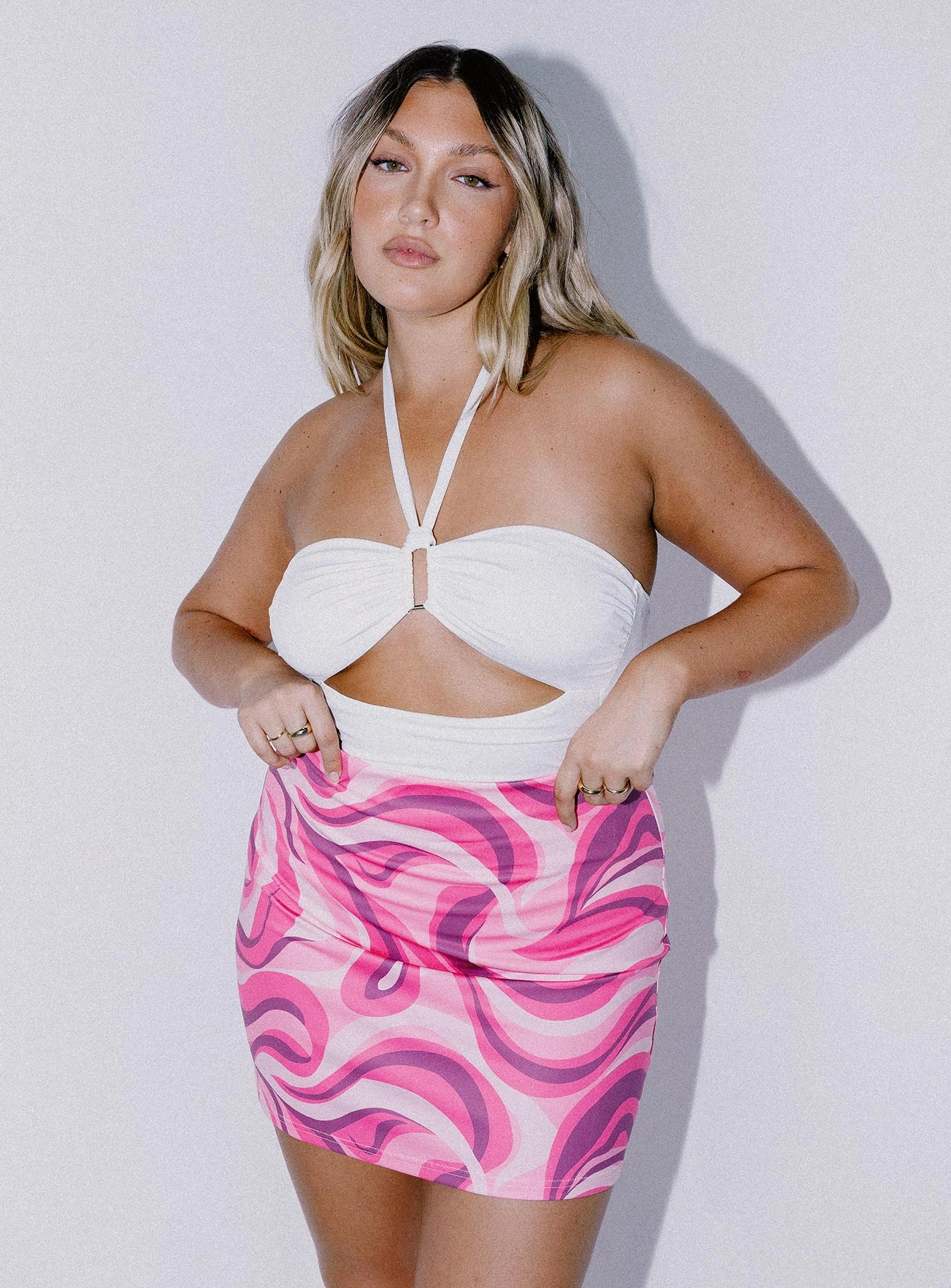 Tuscany Mini Skirt Pink A Line Silhouette
