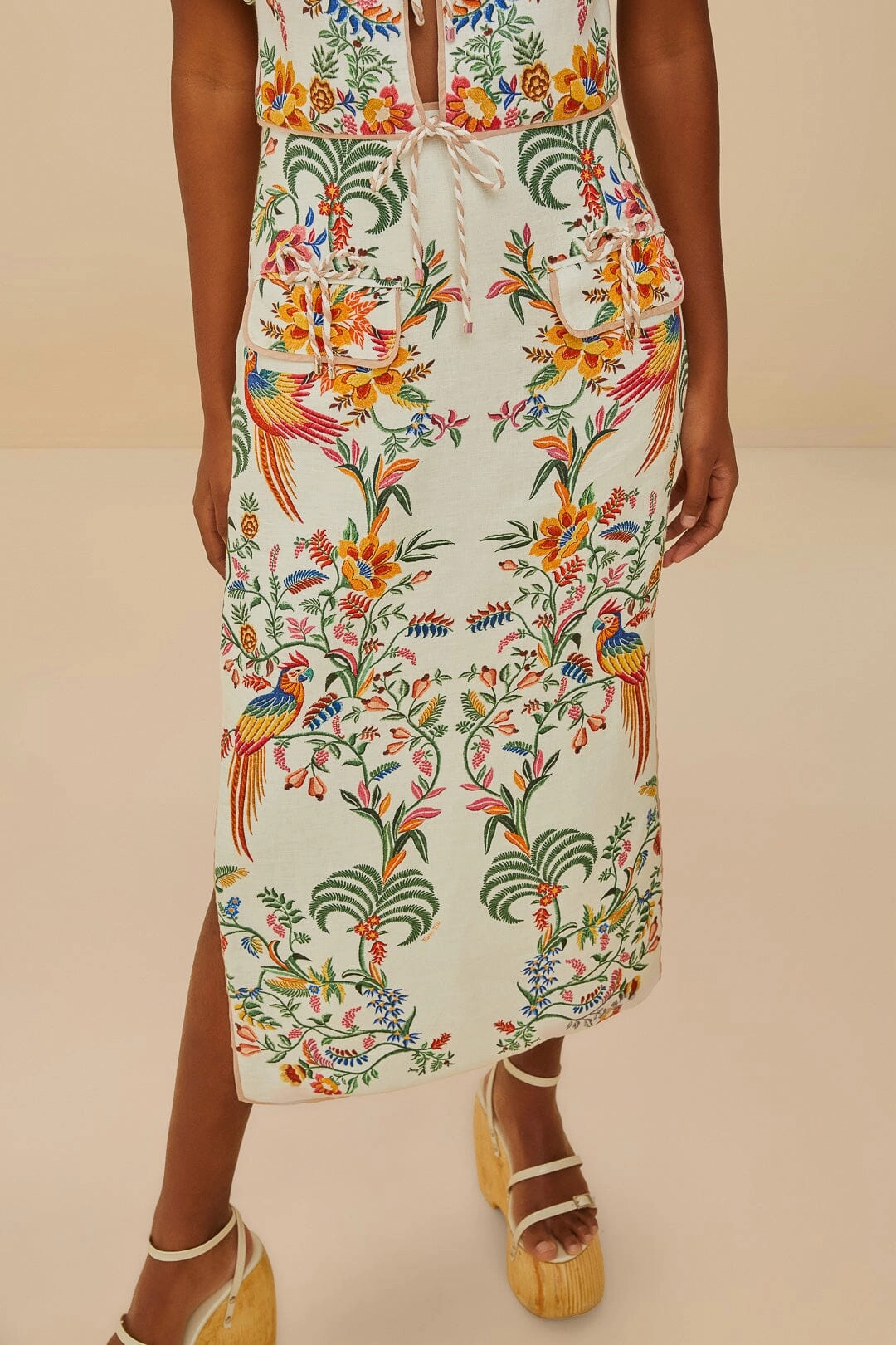 Off-White Delicate Forest Euroflax? Premium Linen Midi Skirt Low Rise