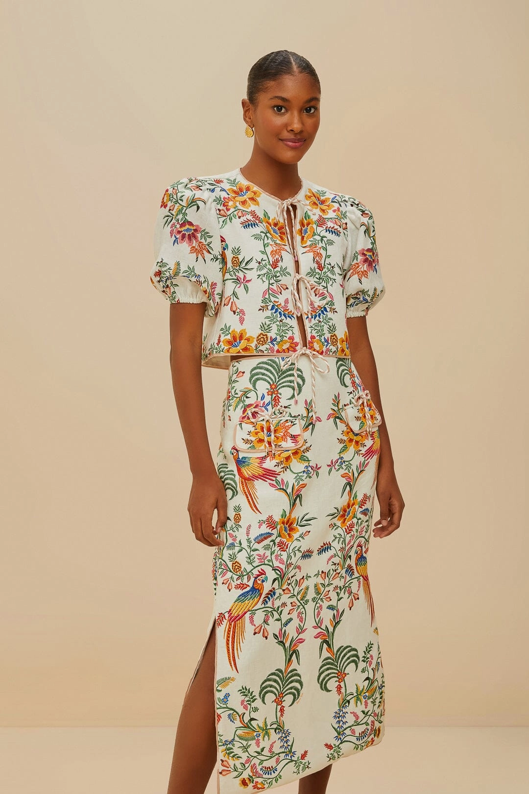 Off-White Delicate Forest Euroflax? Premium Linen Midi Skirt Subtle Details