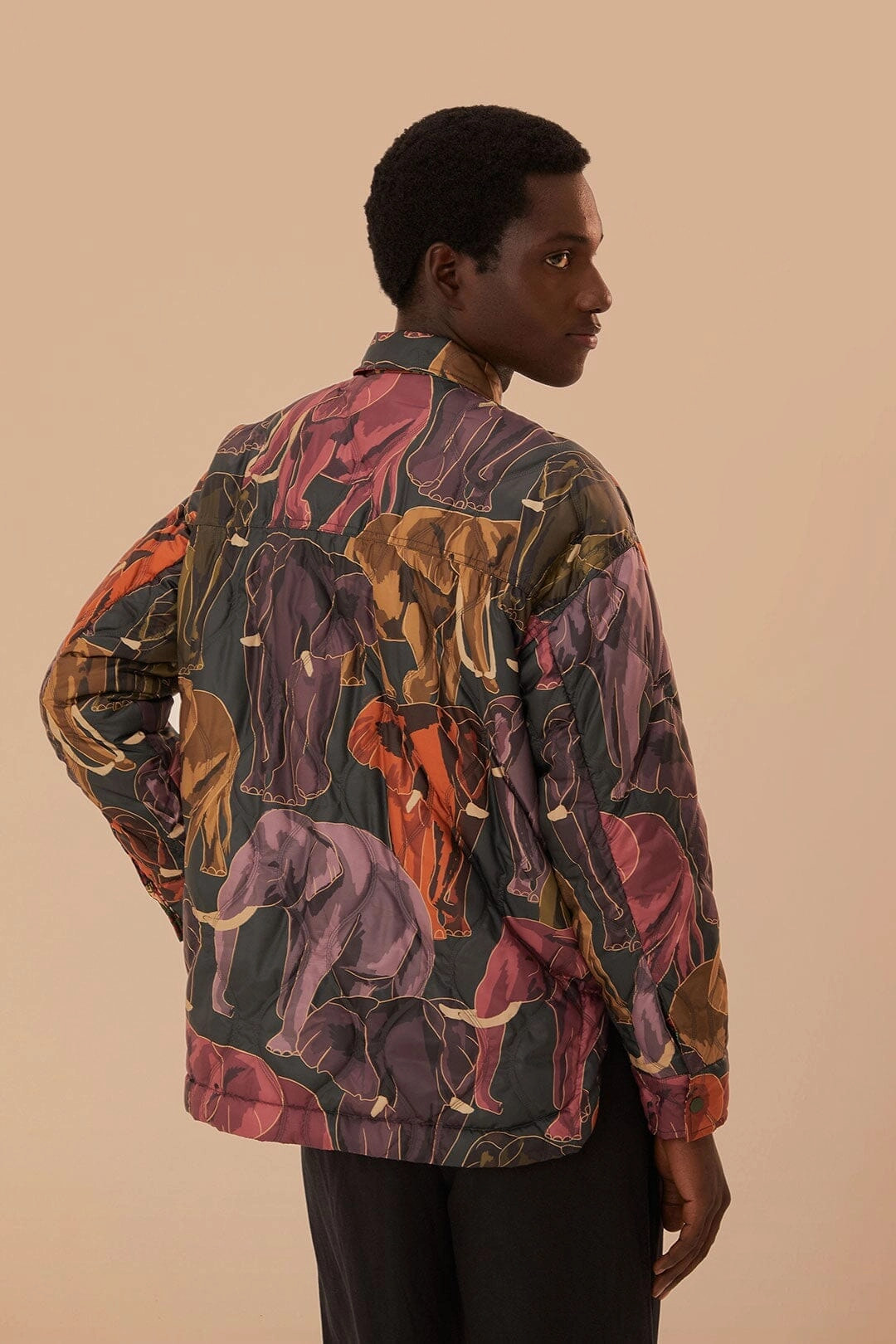 Hidden Zipper Office Wear Elephants Reversible Puffer Shirt