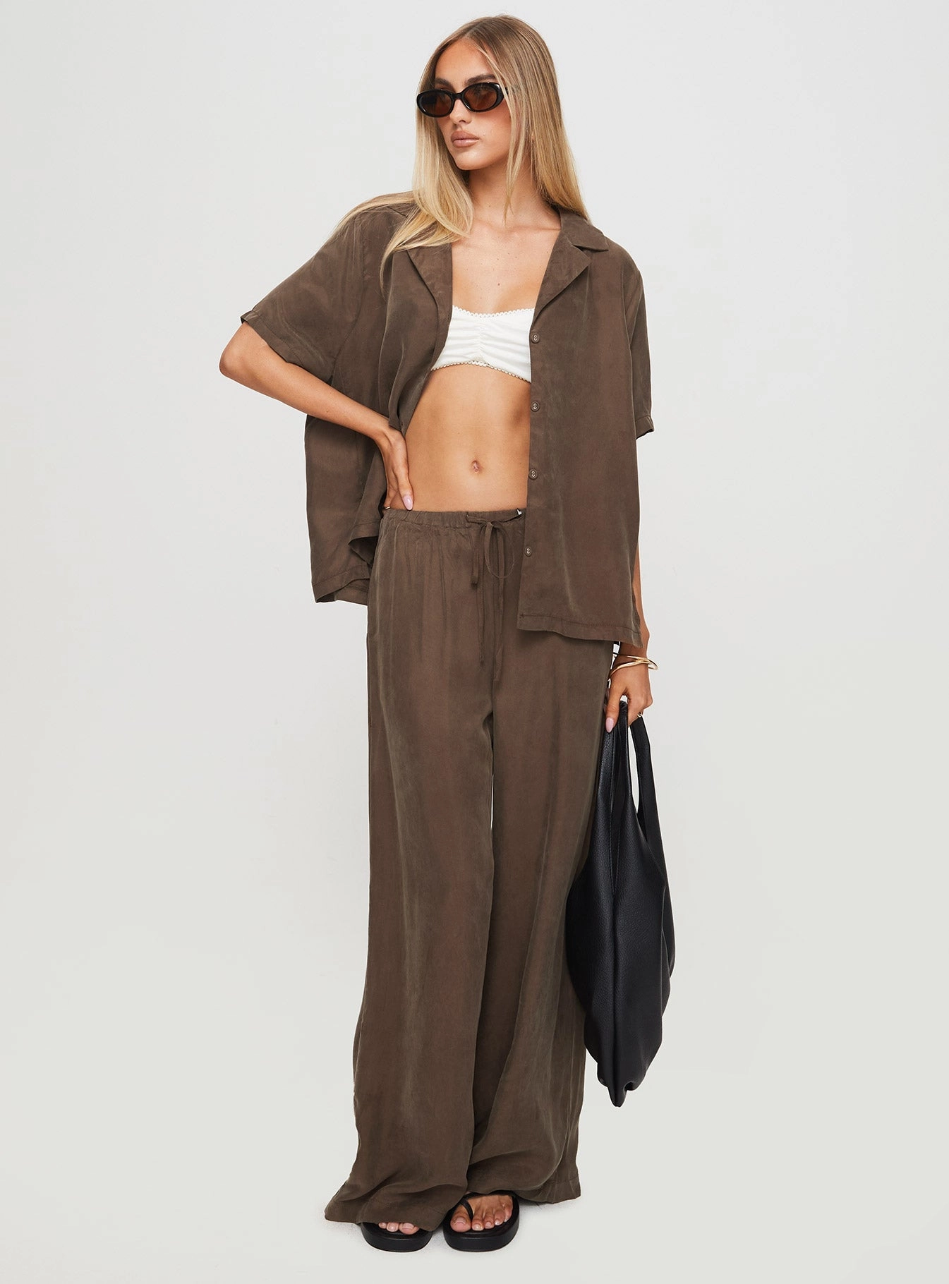 Bold Waistband Work Friendly Mahlab Pants Chocoloate