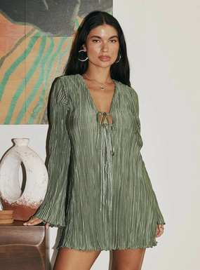 Malop Long Sleeve Mini Dress Sage Classic Layers Minimal Touch