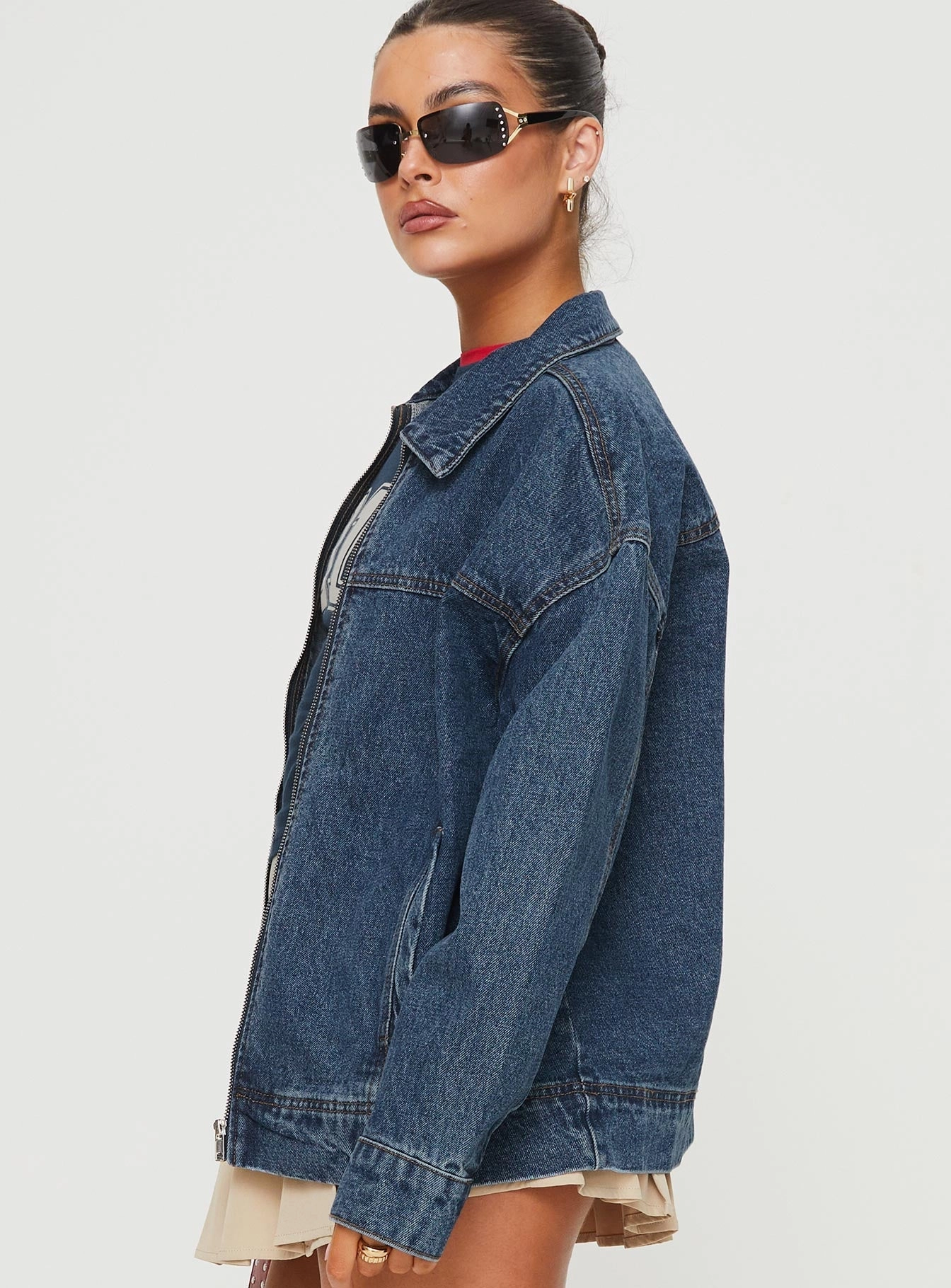 Goldsmith Denim Bomber Jacket Mid Wash elastic waistband