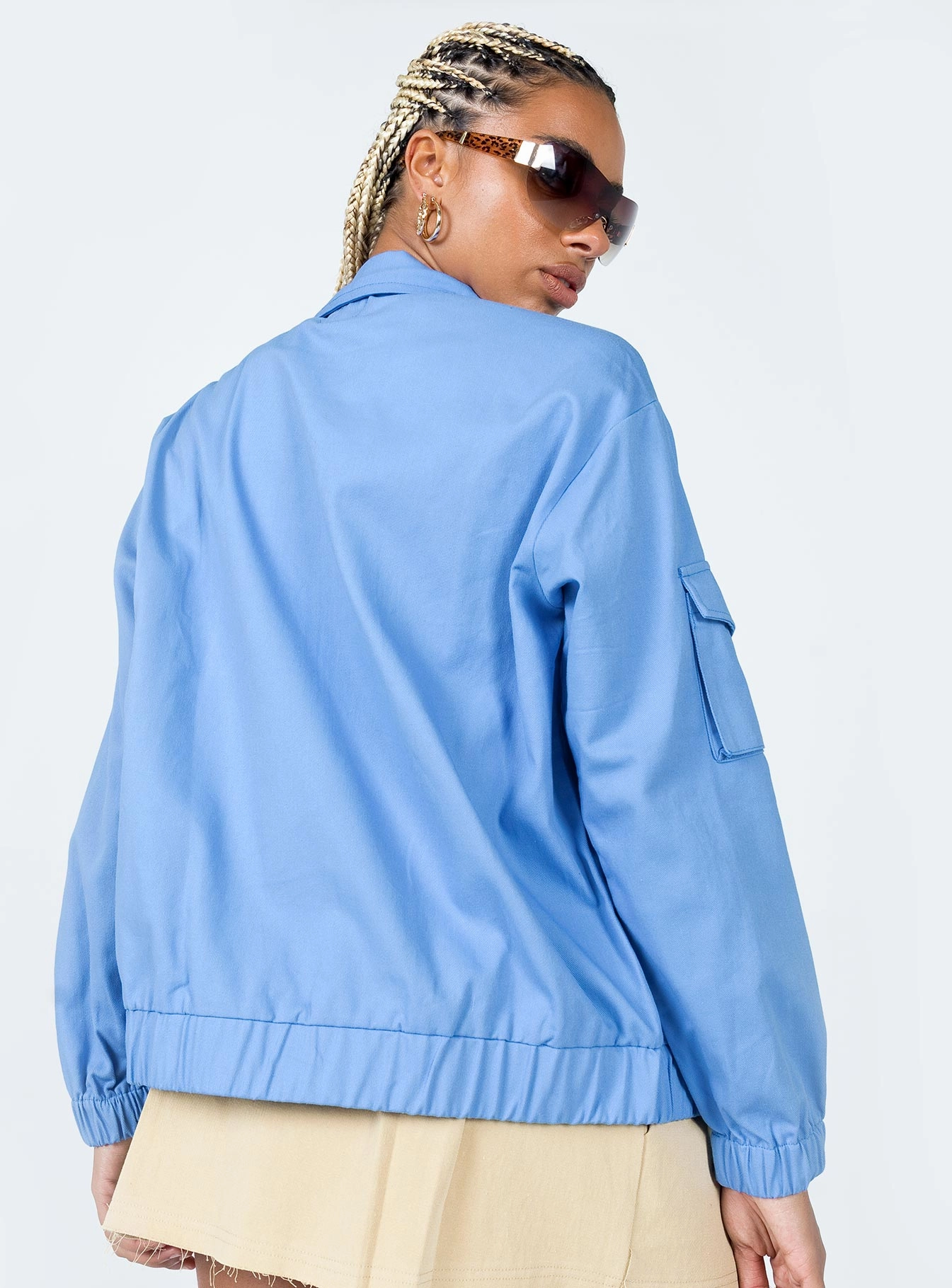 The Eva Bomber Jacket Blue Casual Comfy Layer Layered Collar Design