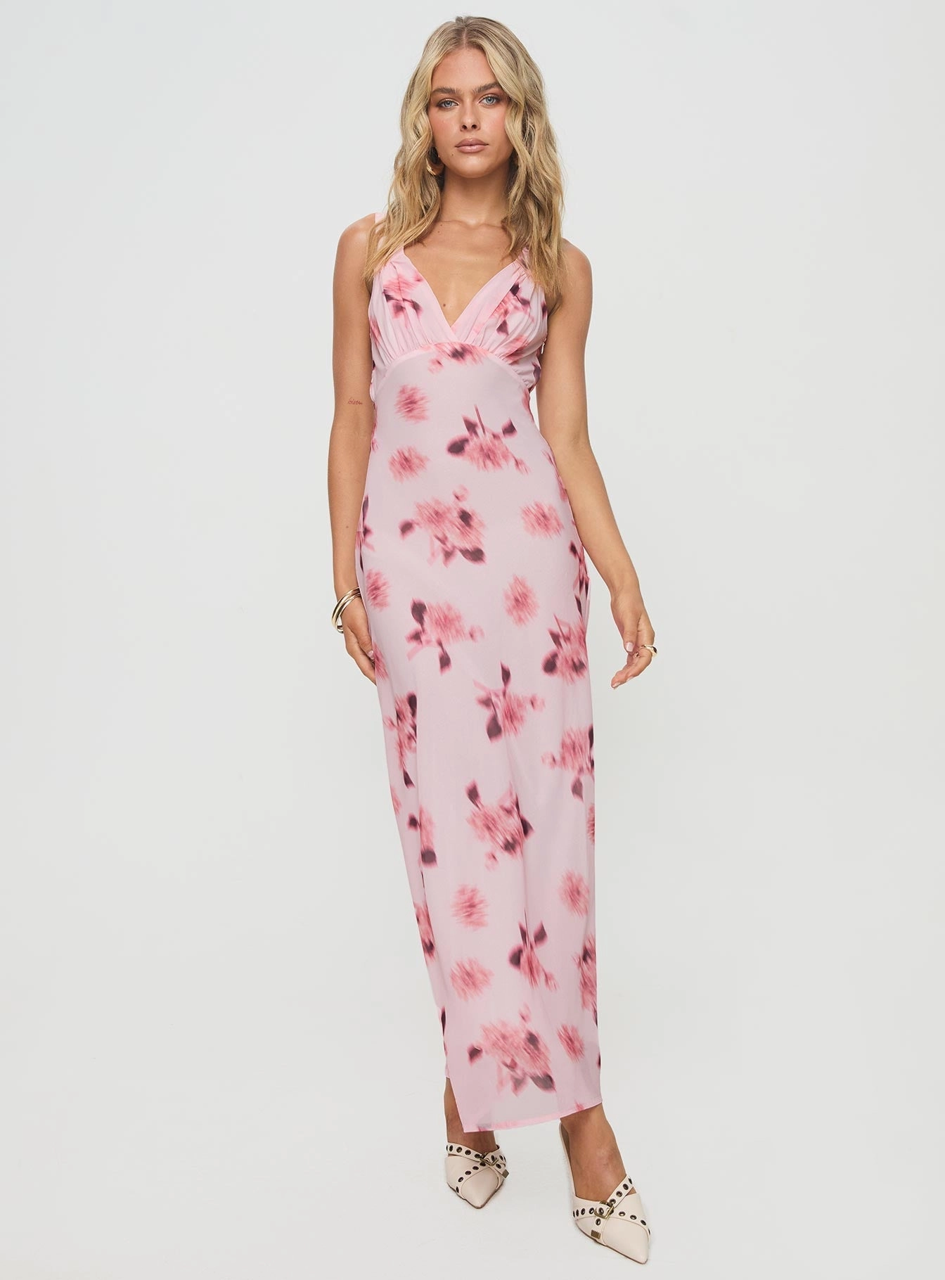 Maysa Floral Maxi Dress Pink Simple Texture Fitted Base