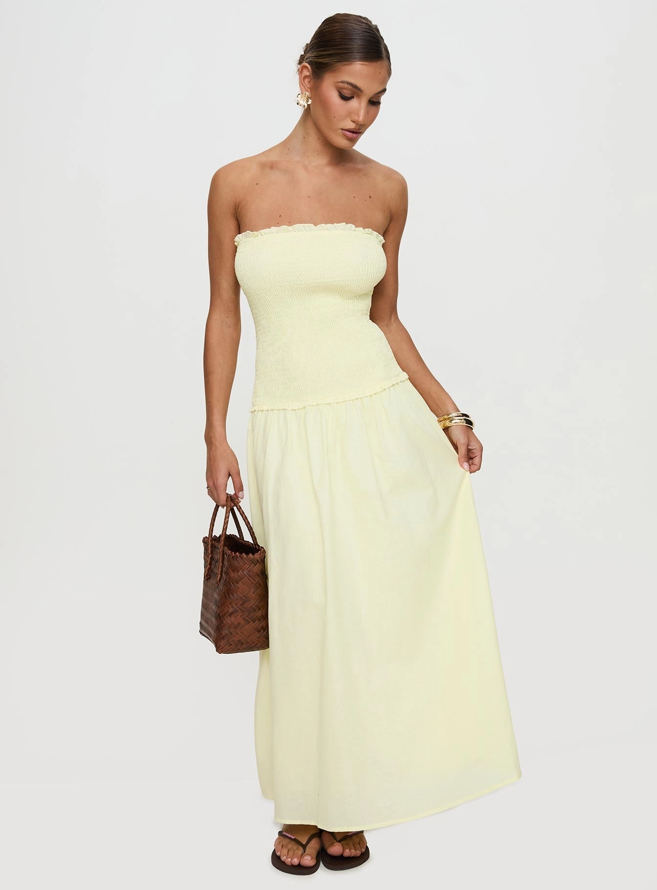 Cozy Balance Tinsie Strapless Maxi Dress Yellow