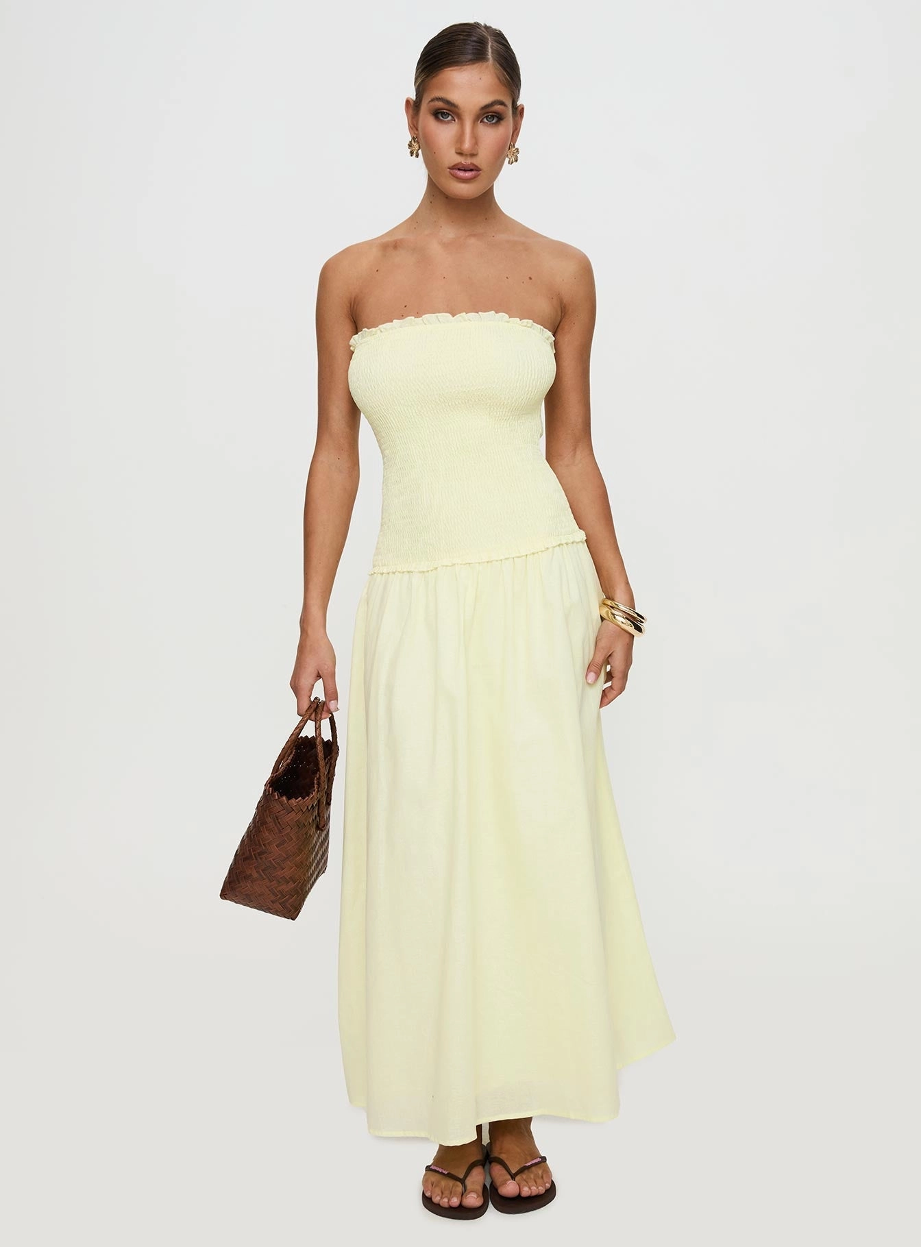 Formed Look Tinsie Strapless Maxi Dress Yellow