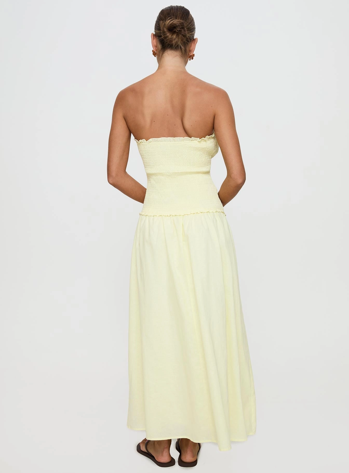Side Ruching Church Proper Tinsie Strapless Maxi Dress Yellow