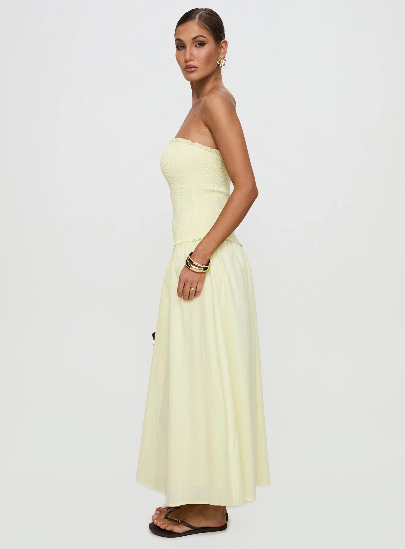 Feminine Cut Tinsie Strapless Maxi Dress Yellow