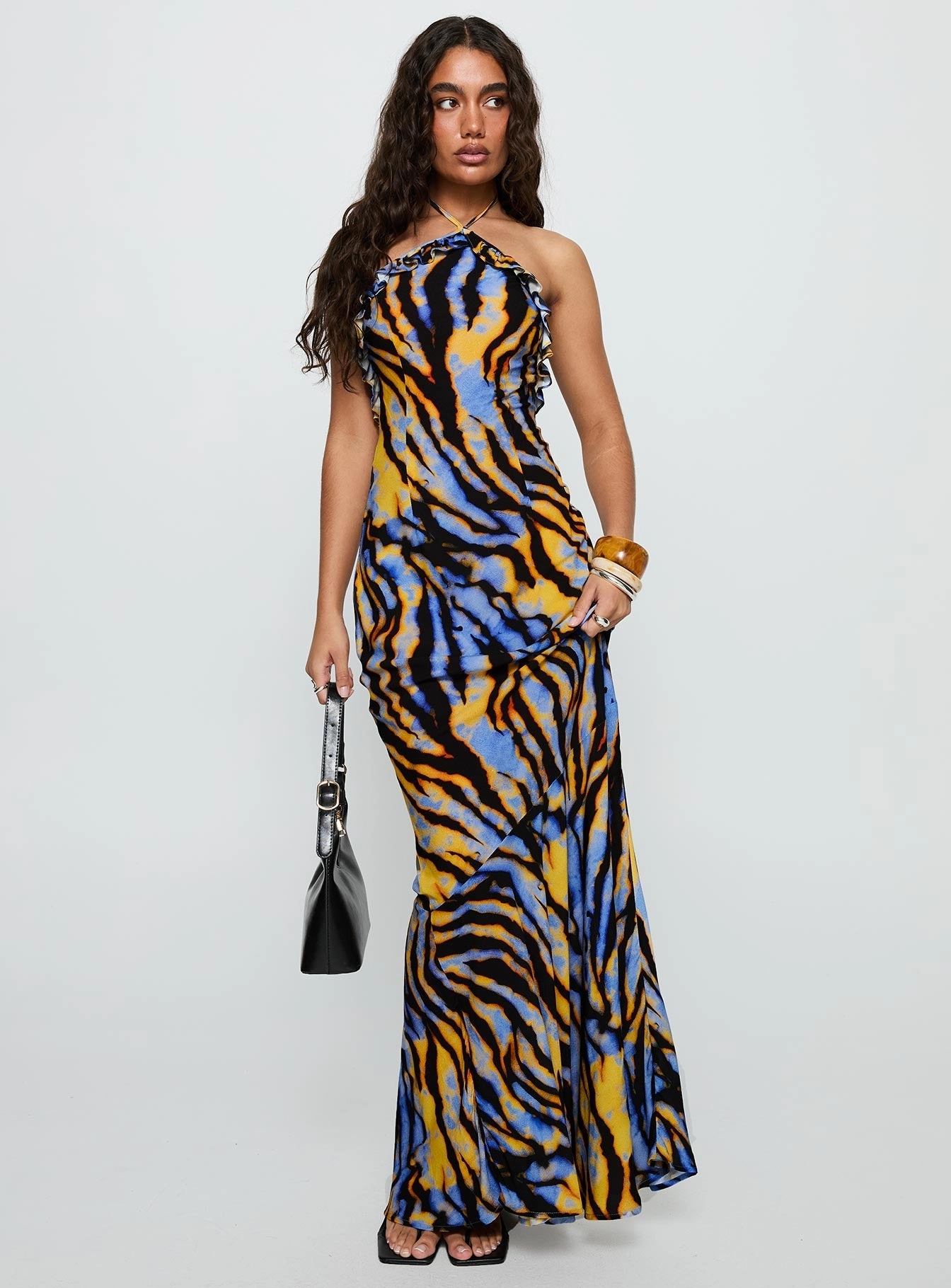 Virginia Beach Backless Maxi Dress Blue Zebra Trendy Everyday