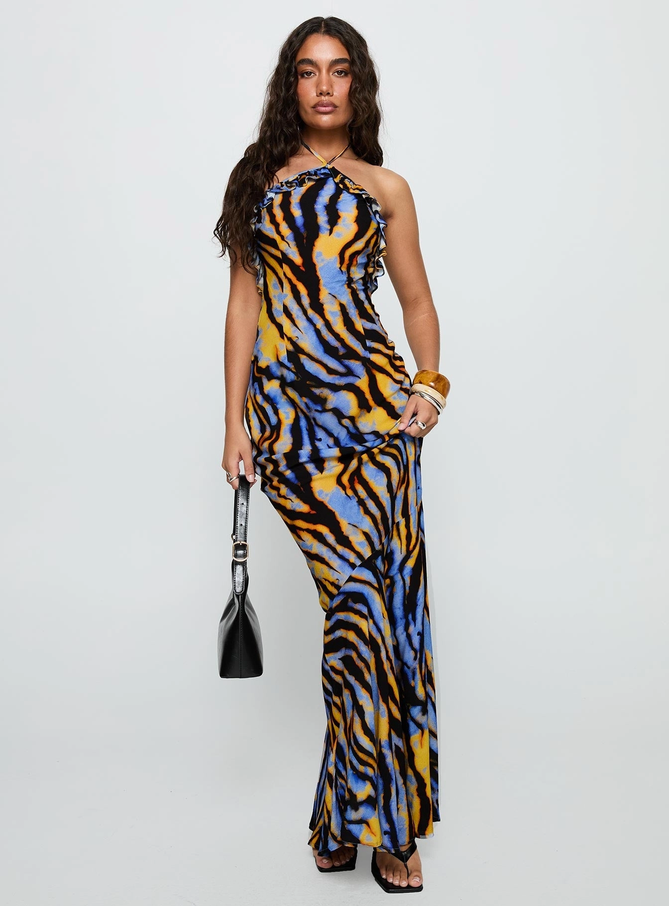 Pure Stitch Virginia Beach Backless Maxi Dress Blue Zebra