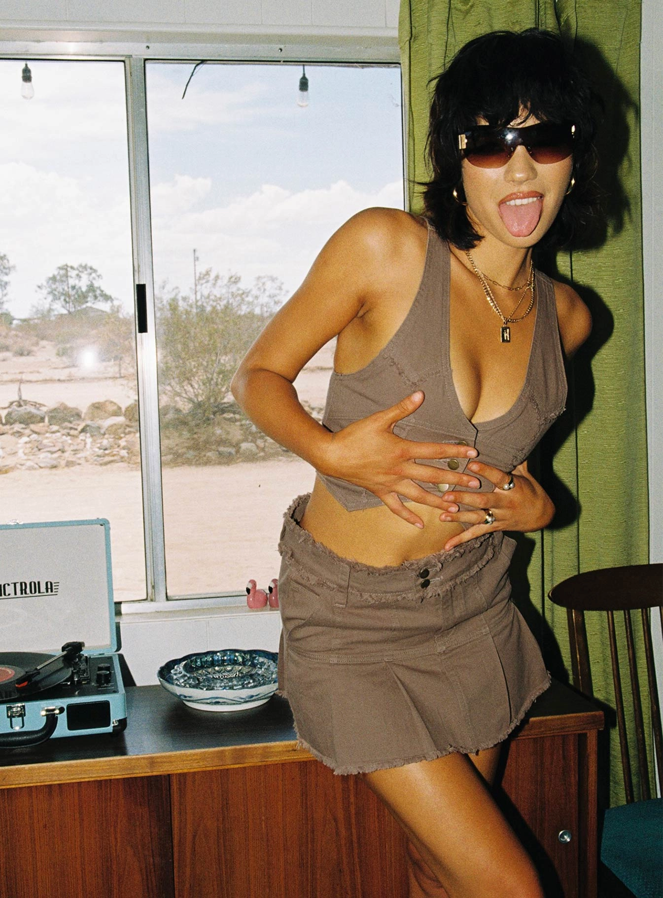 Relaxed Vibes Bass Drop Mid Rise Mini Skirt Khaki