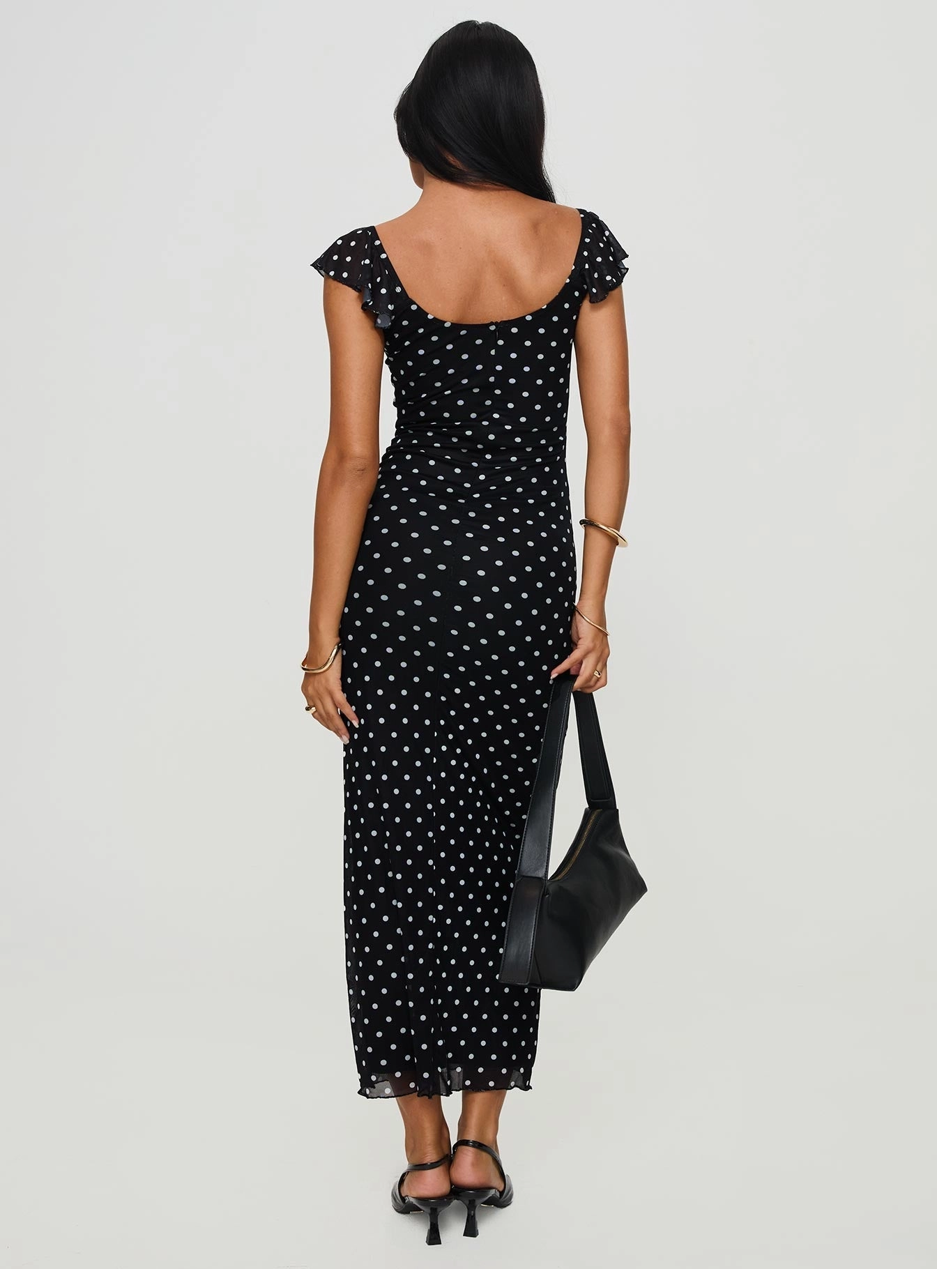 Sandberg Maxi Dress Black Polka Dot Tonal-Stitching Luxe Appeal
