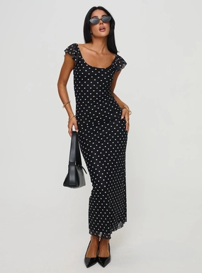 Layered Fit Sandberg Maxi Dress Black Polka Dot