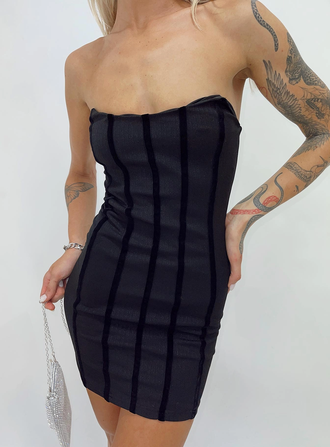 Timeless fitted silhouette Silky Drape Tristian Mini Dress Black