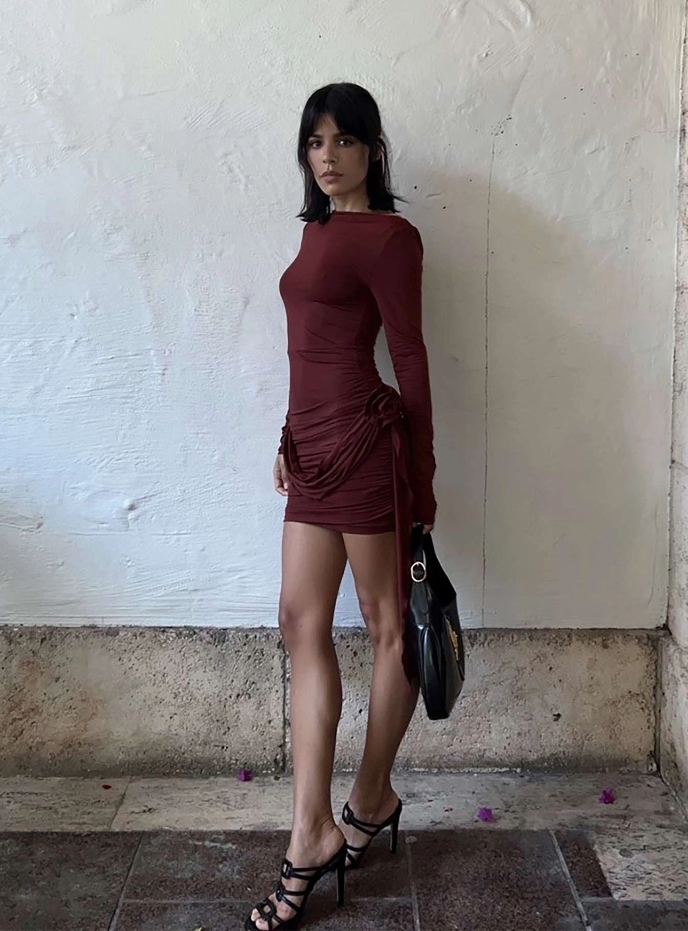 Dance-Party Silky texture Glory Mini Dress Garnet