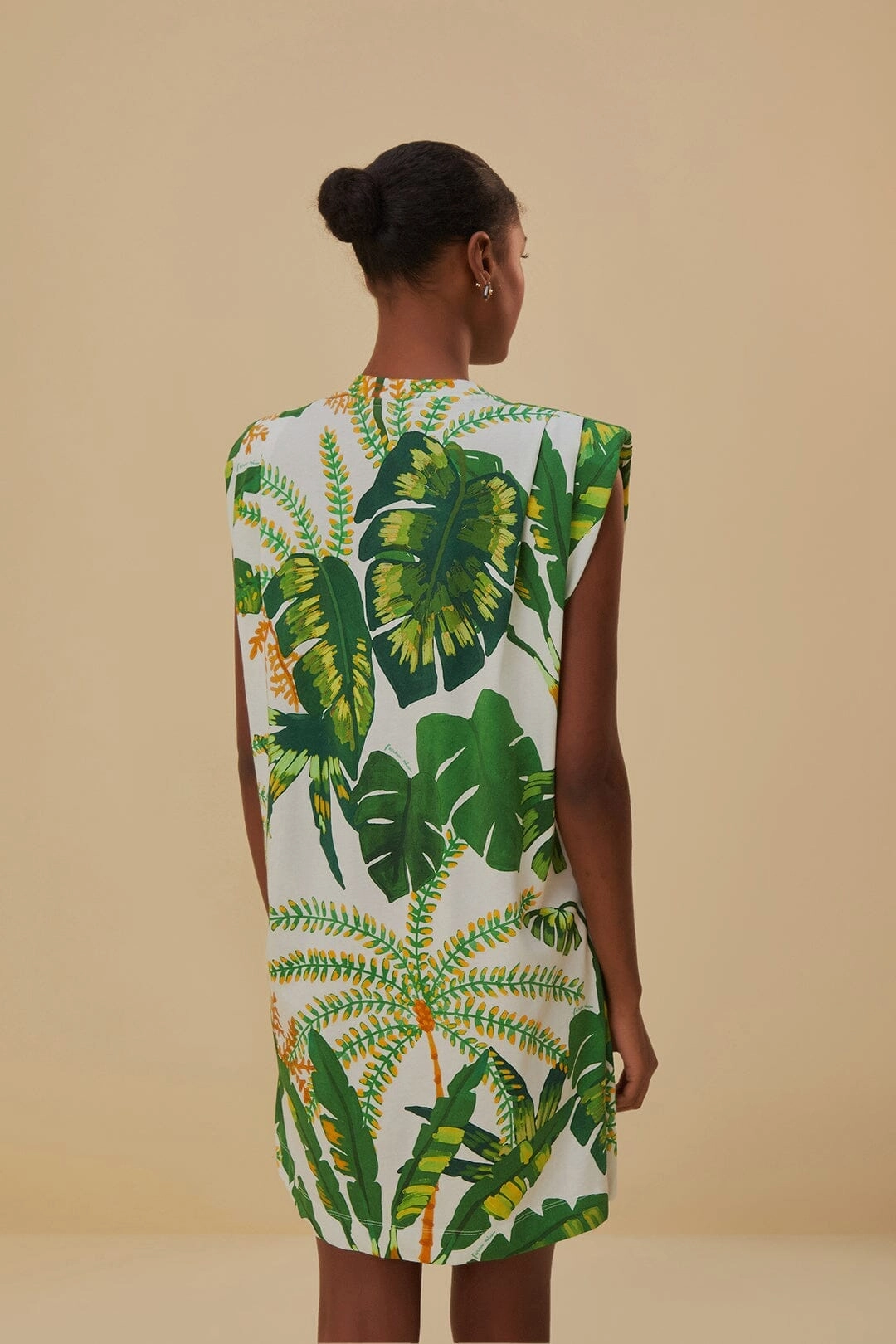 Slim Fit Comfort Feminine Appeal Tropical Forest Off-White T-Shirt Dress