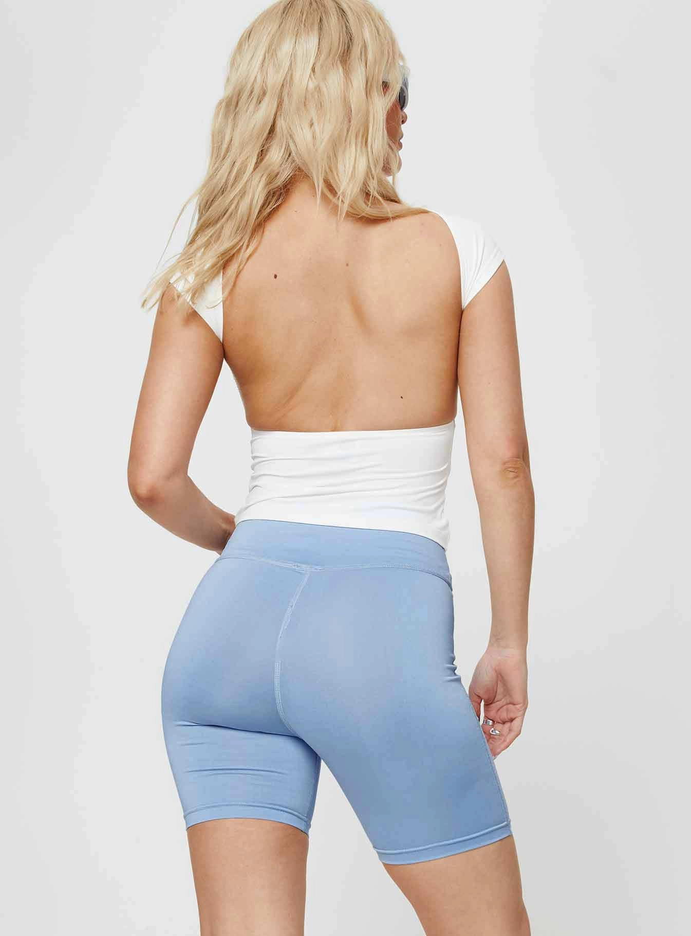 Layering Piece Easy Days Princess Polly Bike Shorts Cursive Text Pale Blue/ Eggshell