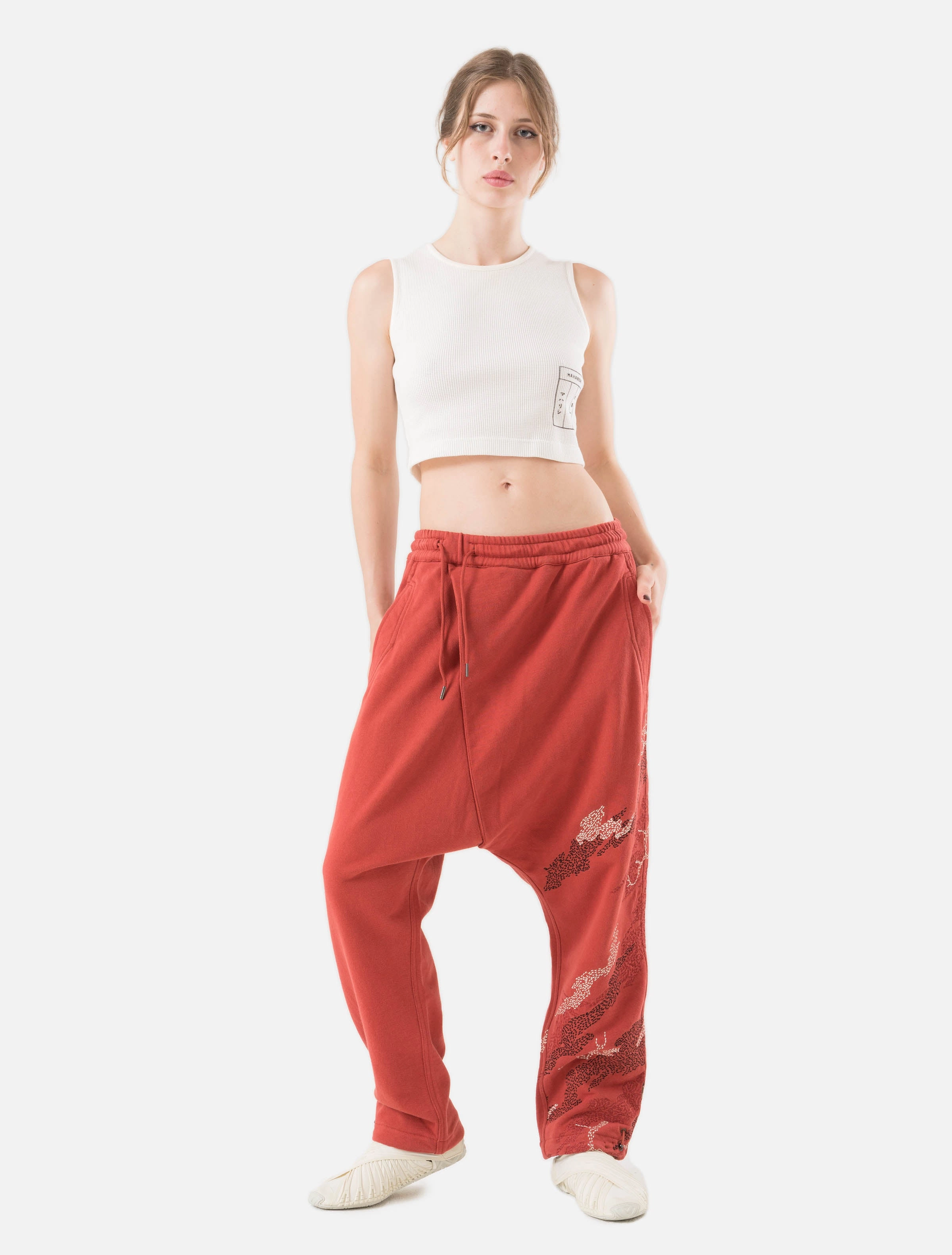 SlimFit 6202 Sashiko Bonsai Asym Sweatpants Redwood