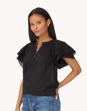 unsubscribed cotton voile flutter sleeve blouse Non Iron Fabric