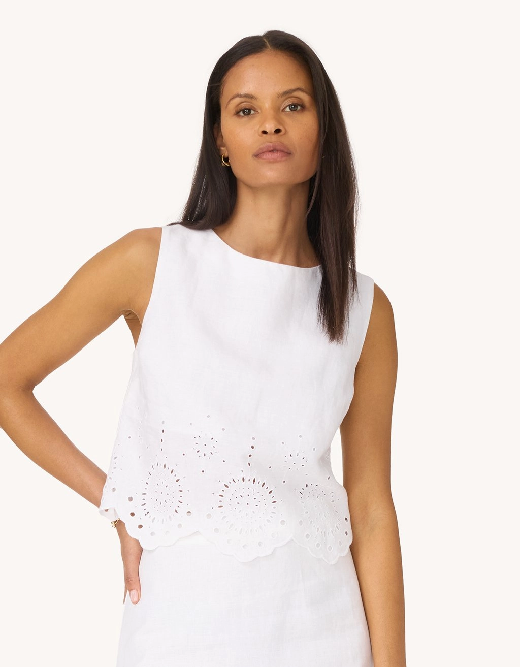 unsubscribed embroidered linen tank Flexible Placket Structure